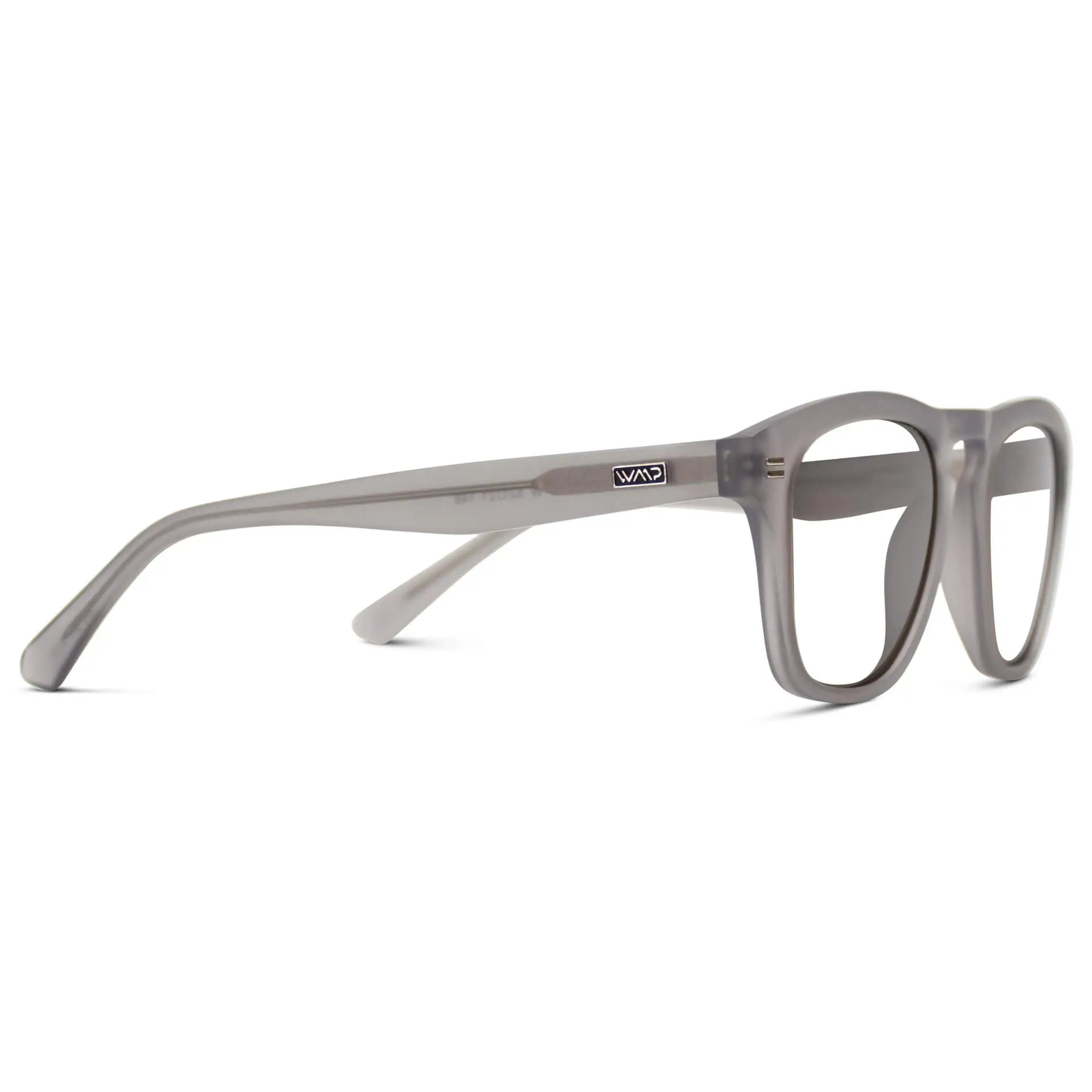 Moonrock Grey || Temple view of Men's Square Prescription Glasses with Moonrock Grey Frames and Clear Lenses on a white background