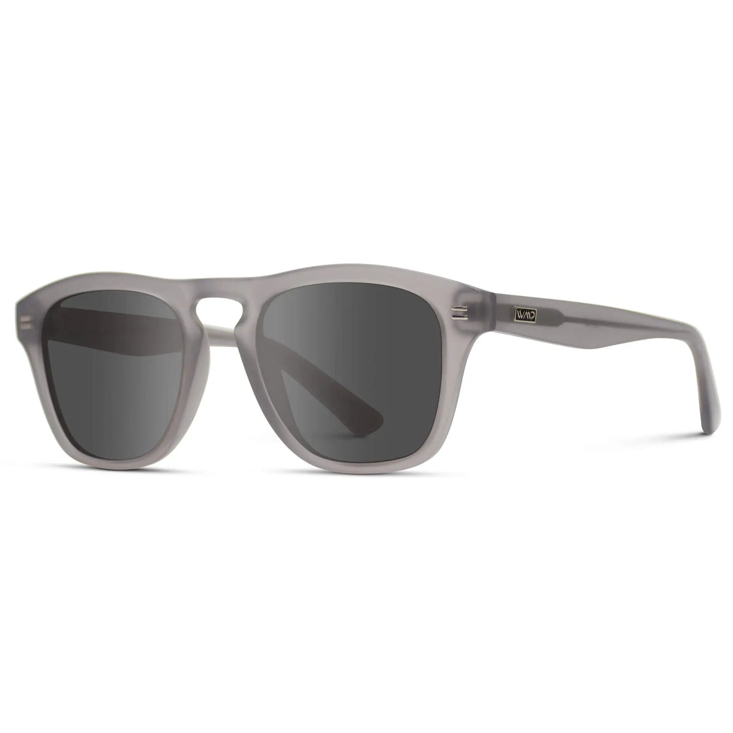 Moonrock Grey / Grey || Side view of Men's Square Prescription Sunglasses with Moonrock Grey  Frame and Grey Lenses on a white background