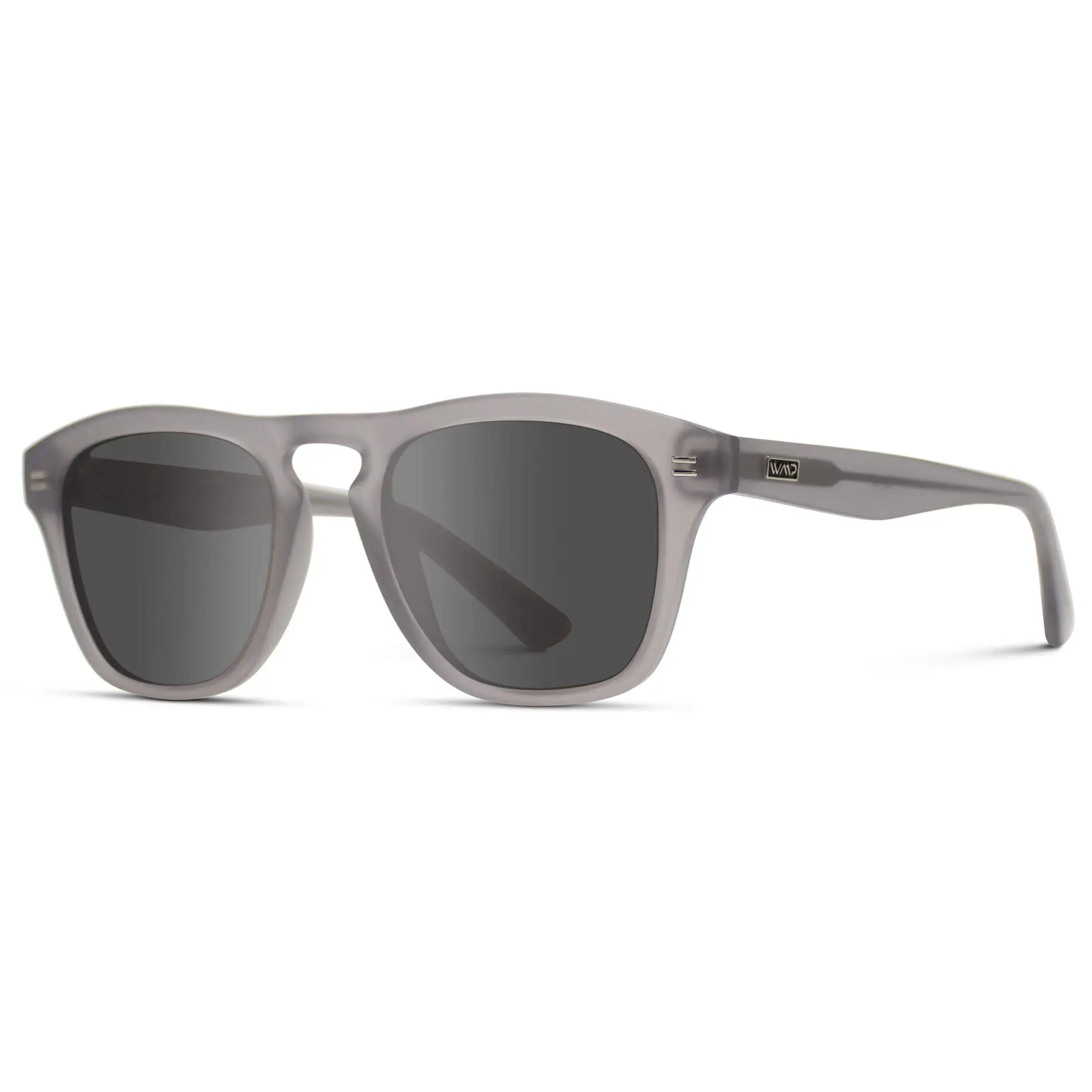 Moonrock Grey / Grey || Side view of Men's Square Prescription Sunglasses with Moonrock Grey  Frame and Grey Lenses on a white background