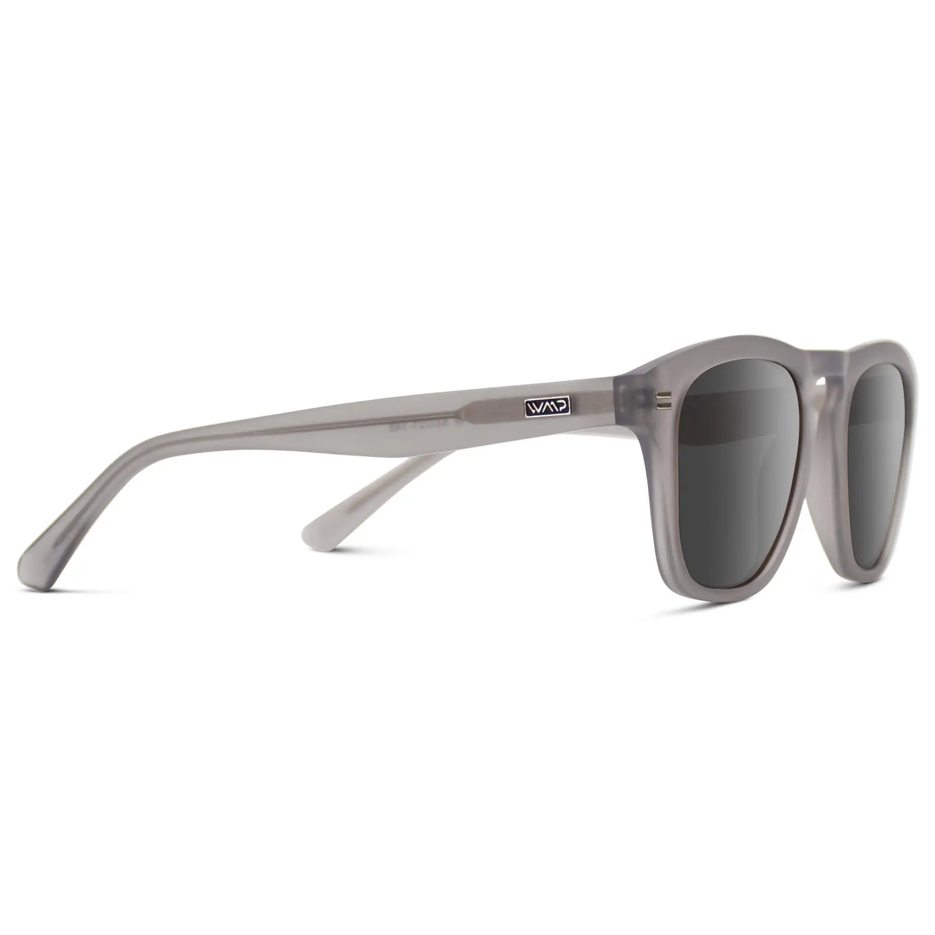 Moonrock Grey / Grey || Temple view of Men's Square Prescription Sunglasses with Moonrock Grey  Frame and Grey Lenses on a white background