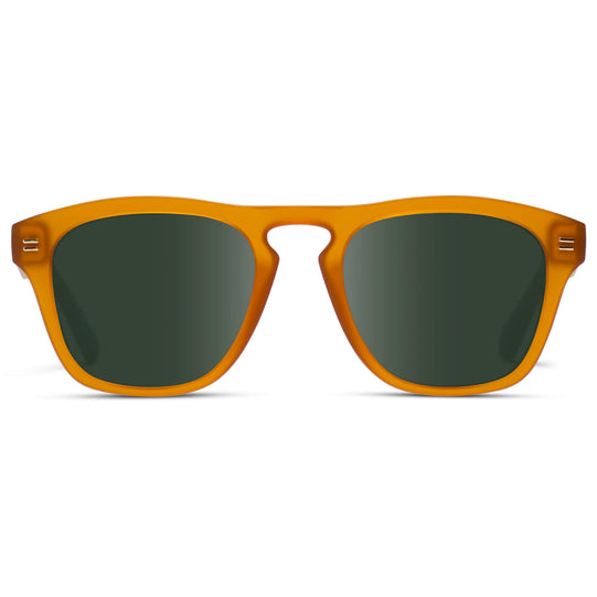 Sunset Orange / G15 Lens || Orange Square Frame Sunglasses with Green Prescription Lenses