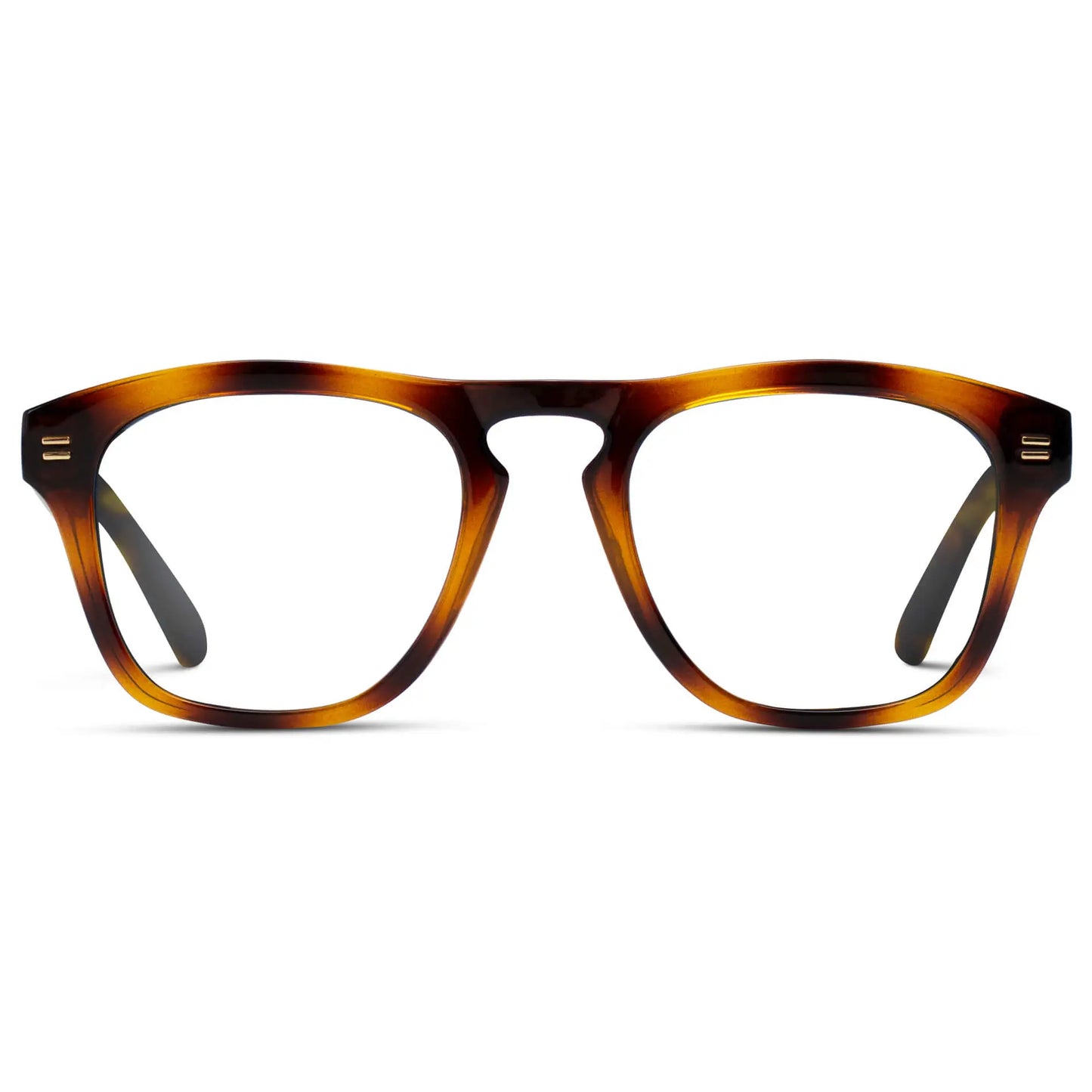 Whiskey Brown Tortoise || Men's Square Prescription Glasses with Whiskey Brown Tortoise Frames and Clear Lenses on a white background