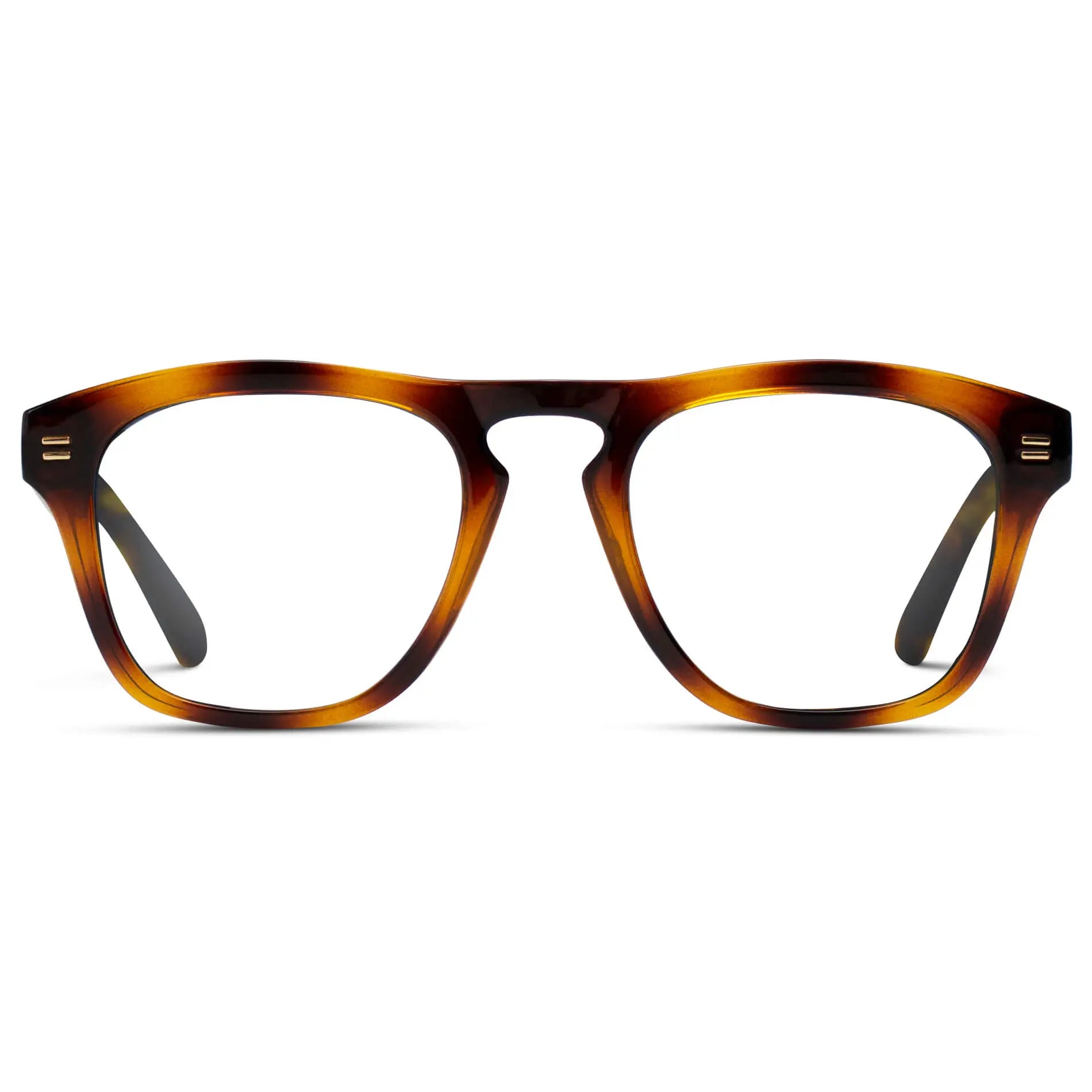 Whiskey Brown Tortoise || Men's Square Prescription Glasses with Whiskey Brown Tortoise Frames and Clear Lenses on a white background