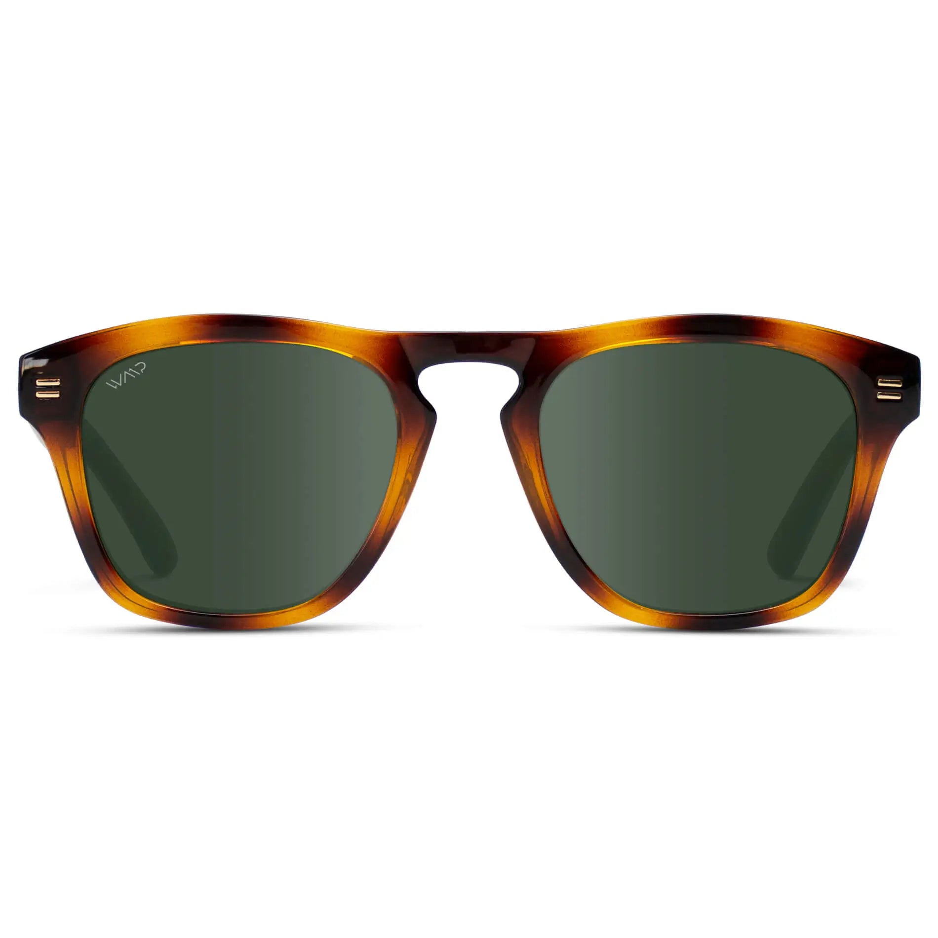 Whiskey Brown Tortoise / Smoke Green Lens || Acetate Square Sunglasses in Whiskey Brown Tortoise Frame with Smoke Green Polarized Lenses