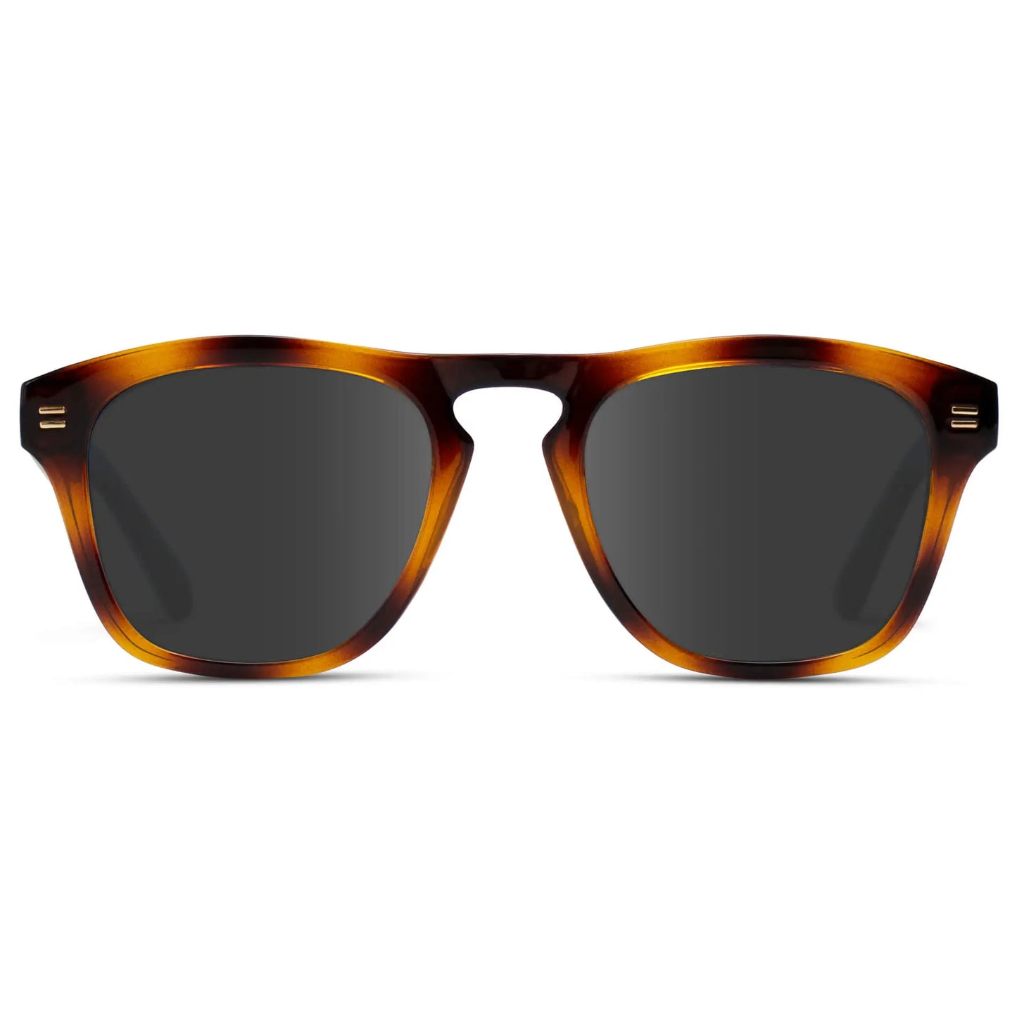 Whiskey Brown Tortoise / Grey || Men's Square Prescription Sunglasses with Whiskey Brown Tortoise Frame and Grey Lenses on a white background