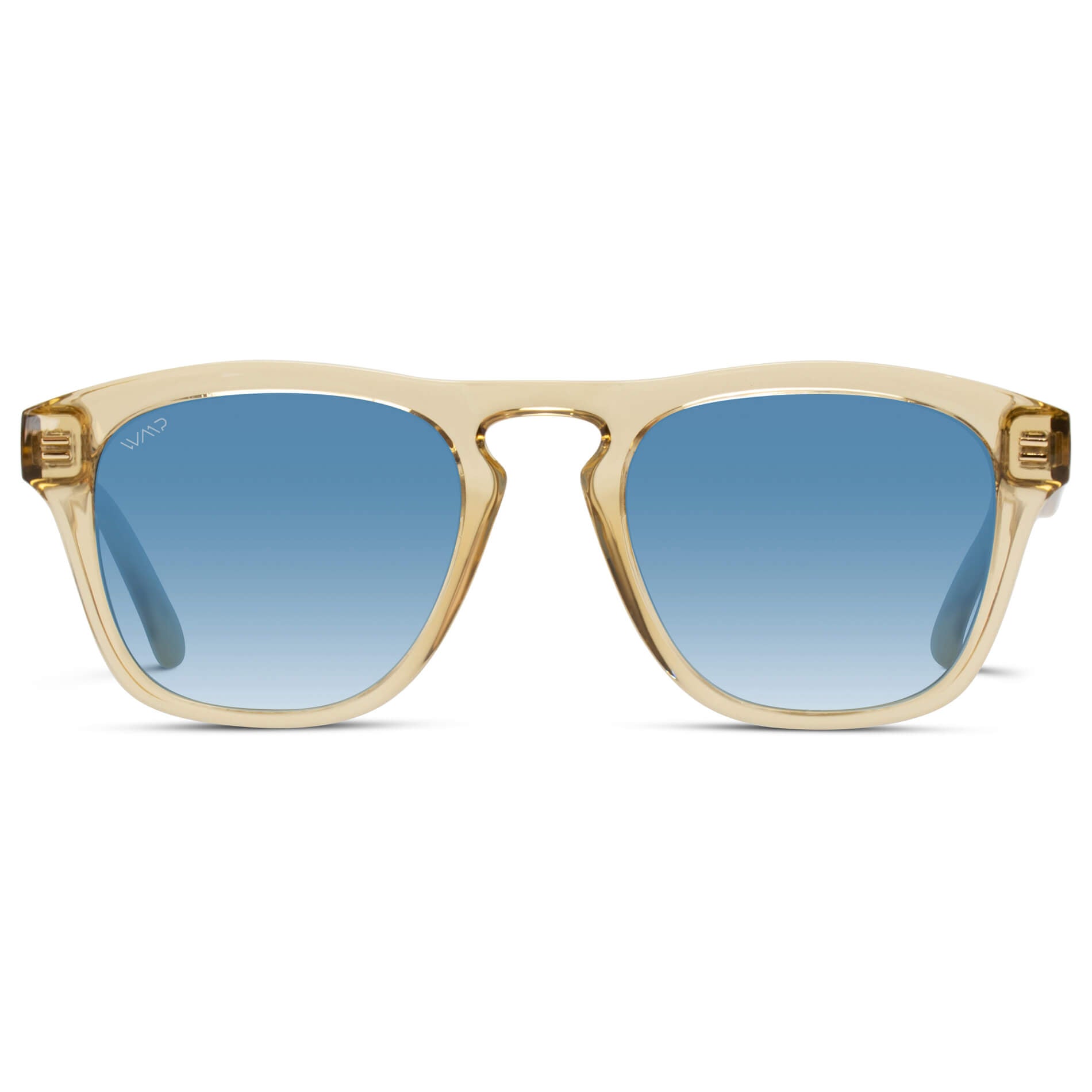 Champagne Crystal / Blue Gradient Lens || Men's acetate square stately polarized sunglasses with a sleek and thick design in champagne crystal frame and gradient blue lenses