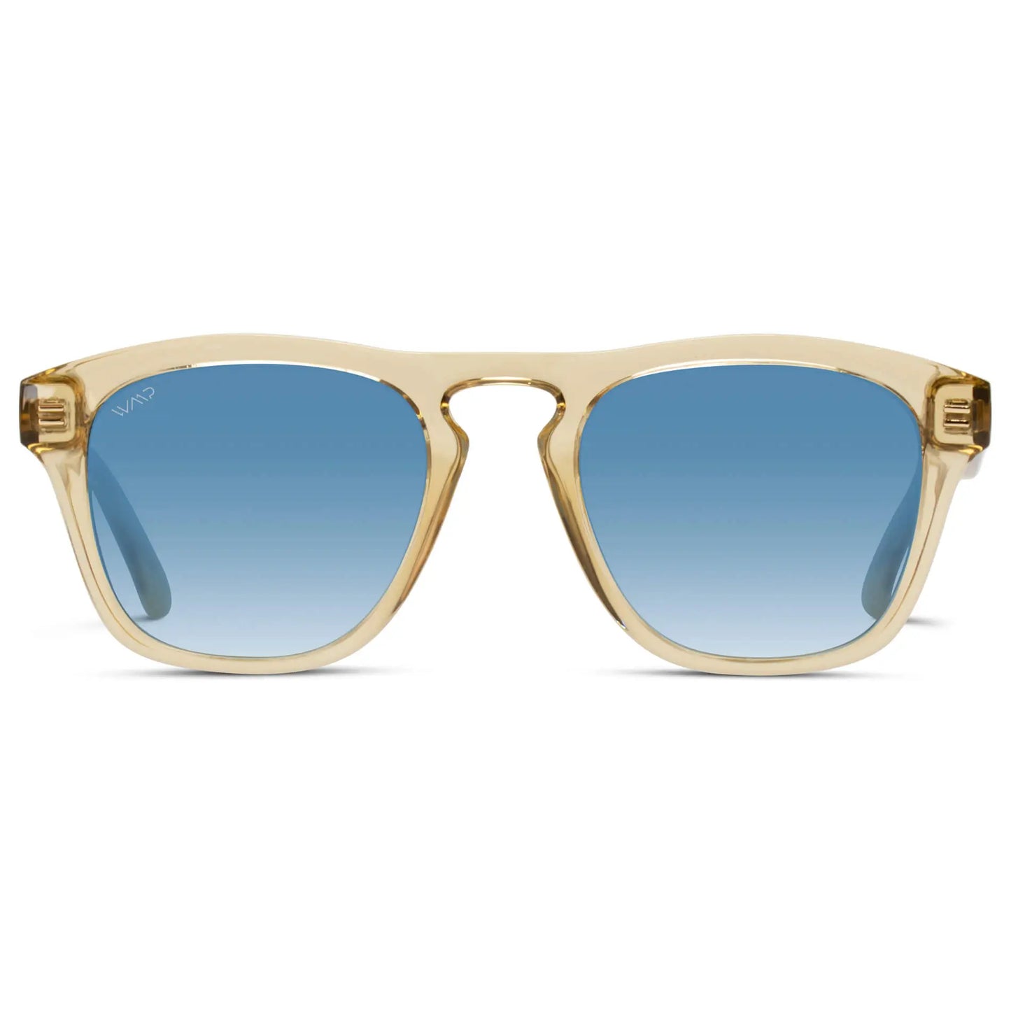 Champagne Crystal / Blue Gradient Lens || Acetate Square Sunglasses in Champagne Crystal with Blue Gradient Polarized Lenses