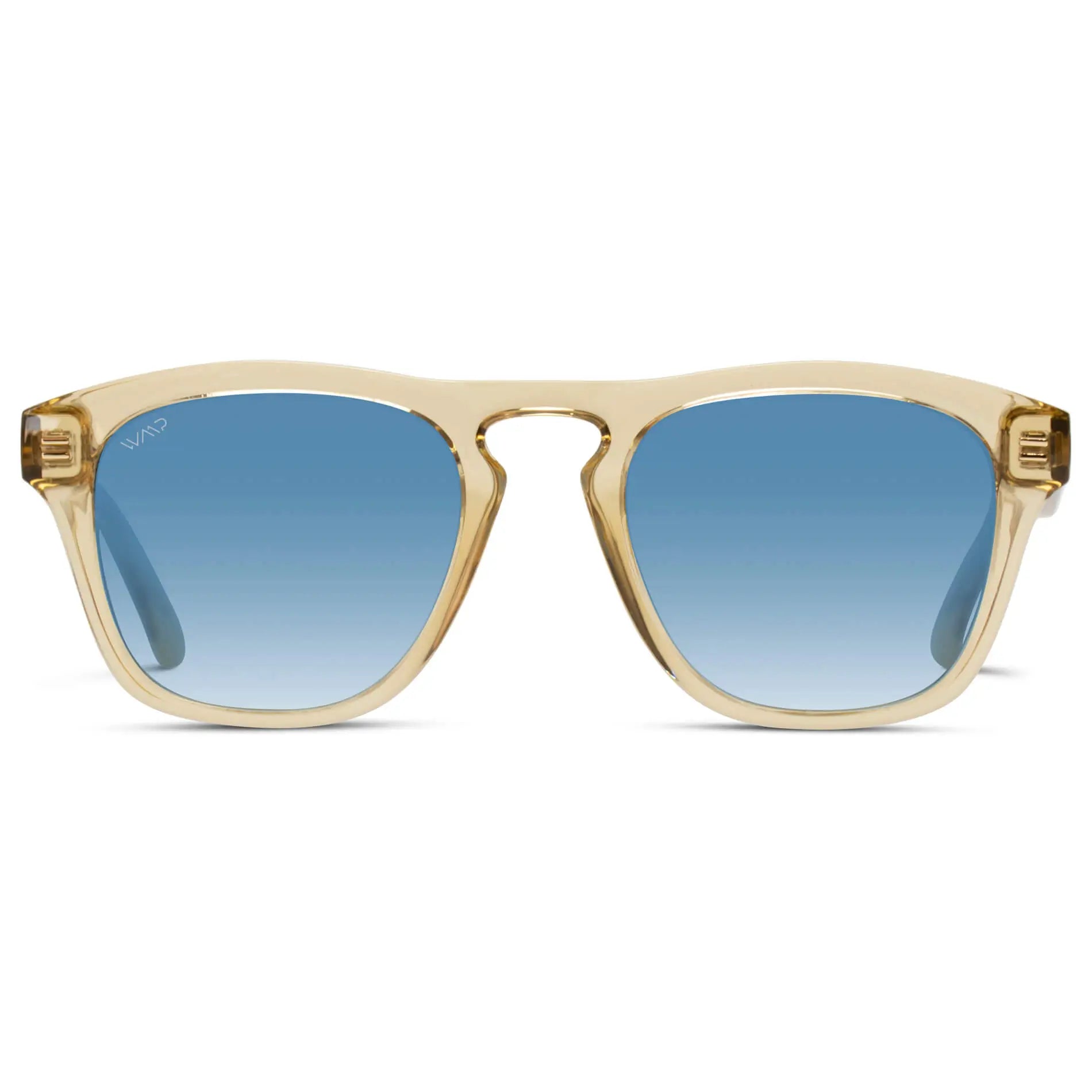 Champagne Crystal / Blue Gradient Lens || Acetate Square Sunglasses in Champagne Crystal with Blue Gradient Polarized Lenses
