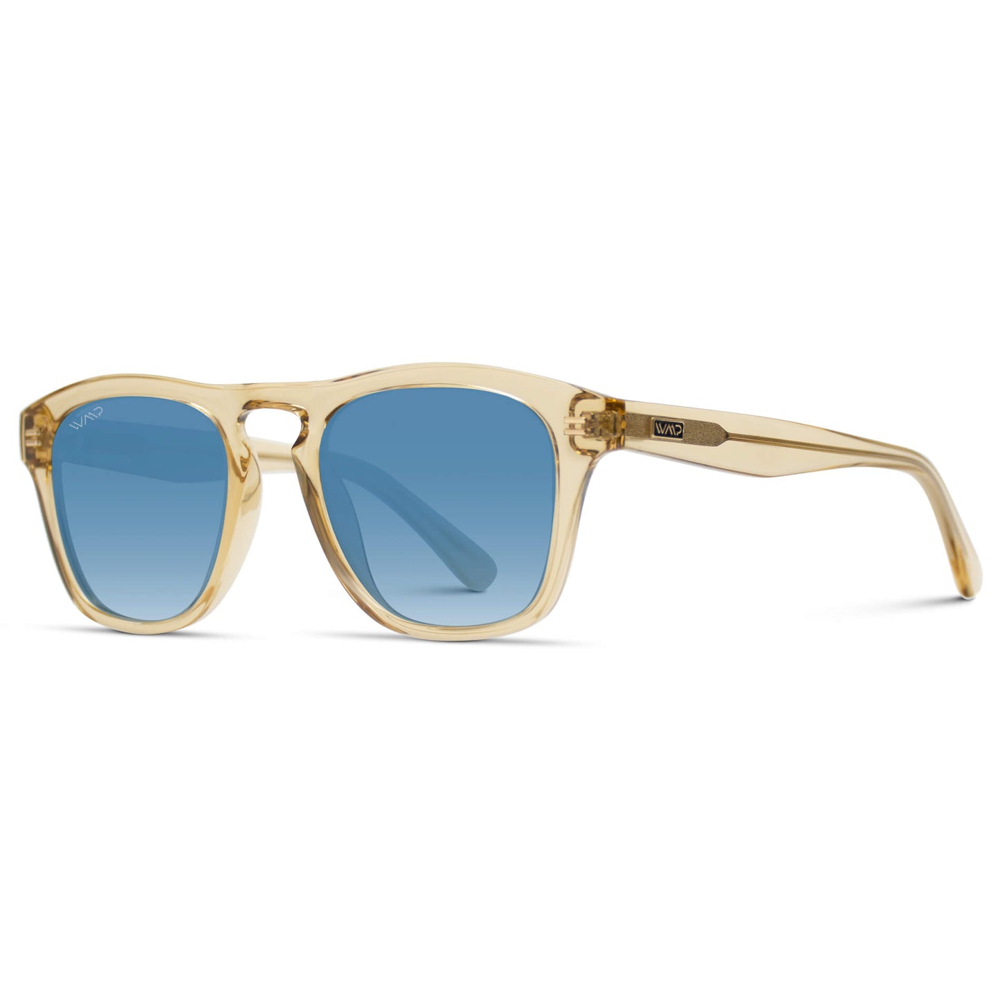 Champagne Crystal / Blue Gradient Lens || Trendy men's sunglasses with a stately acetate frame, sleek and thick design in champagne crystal frame and gradient blue lenses