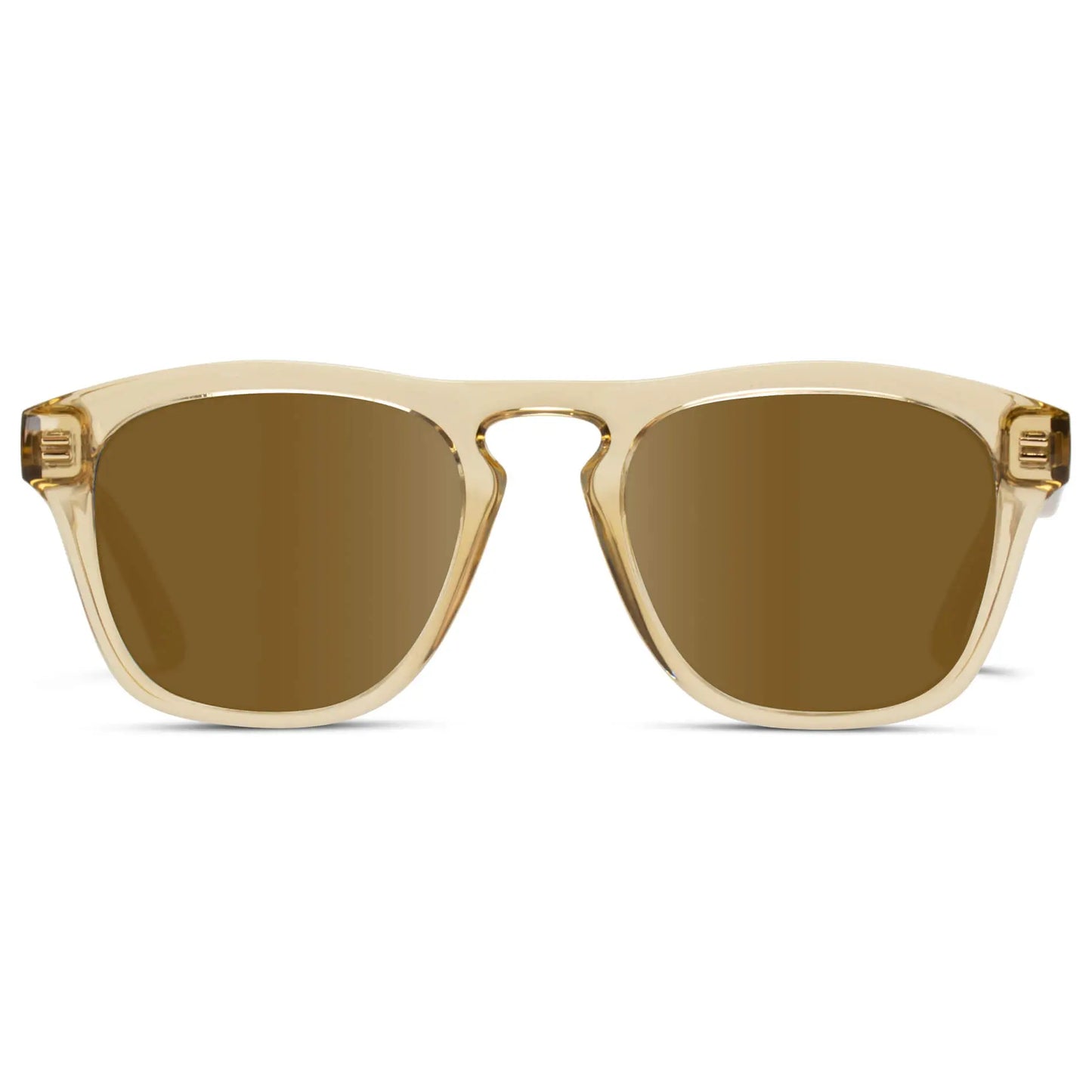 Champagne Crystal / Amber || Men's Square Prescription Sunglasses with Champagne Crystal Frame and Amber Lenses on a white background