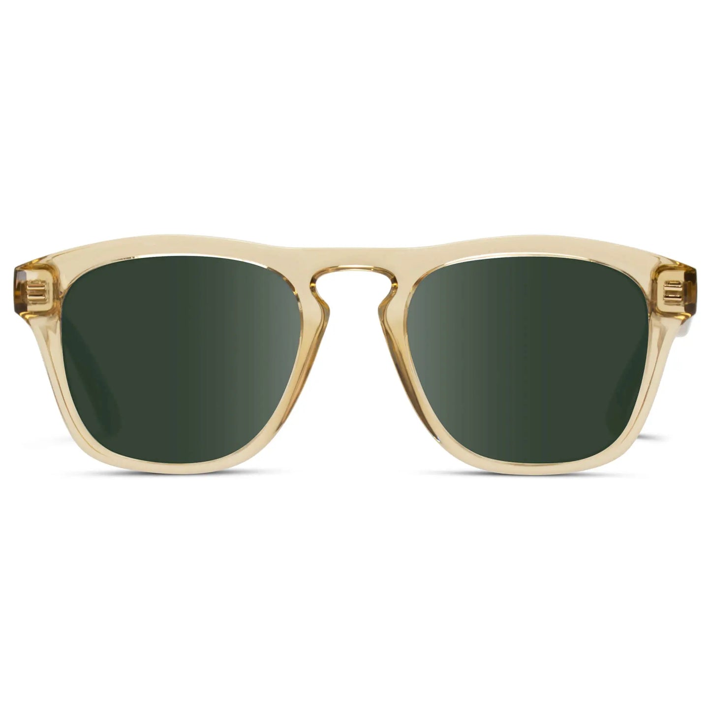 Champagne Crystal / G15 || Men's Square Prescription Sunglasses with Champagne Crystal Frame and Green Lenses on a white background