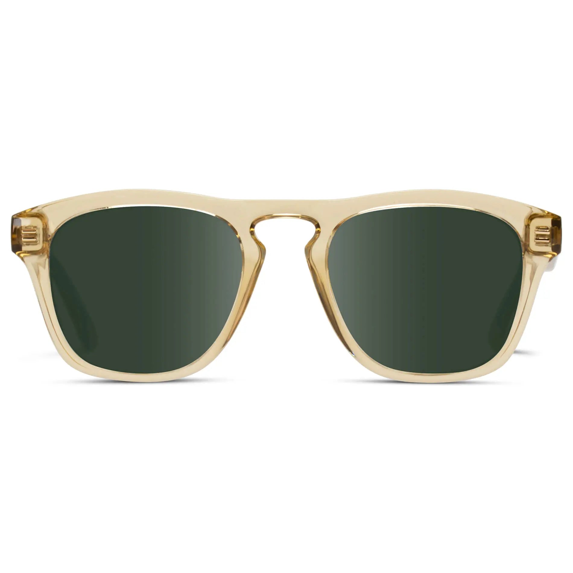 Champagne Crystal / G15 || Men's Square Prescription Sunglasses with Champagne Crystal Frame and Green Lenses on a white background