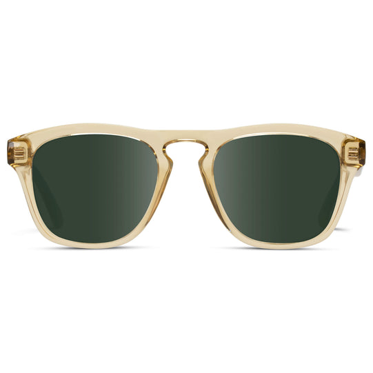 Champagne Crystal / G15 Lens || Yellow Square Frame Sunglasses with Green Prescription Lenses