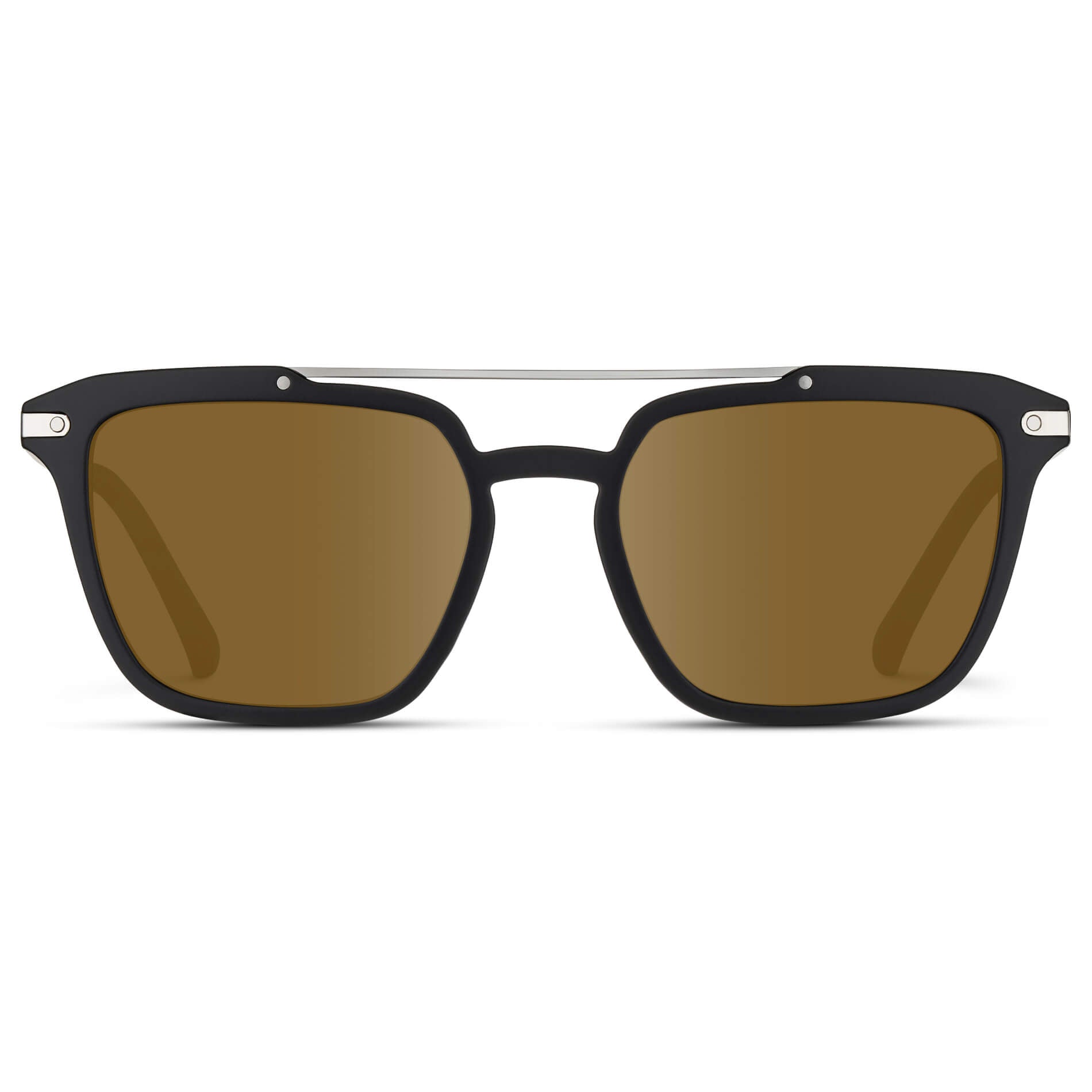 Matte Black / Amber Lens || Black Square Sunglasses with Brown Lenses