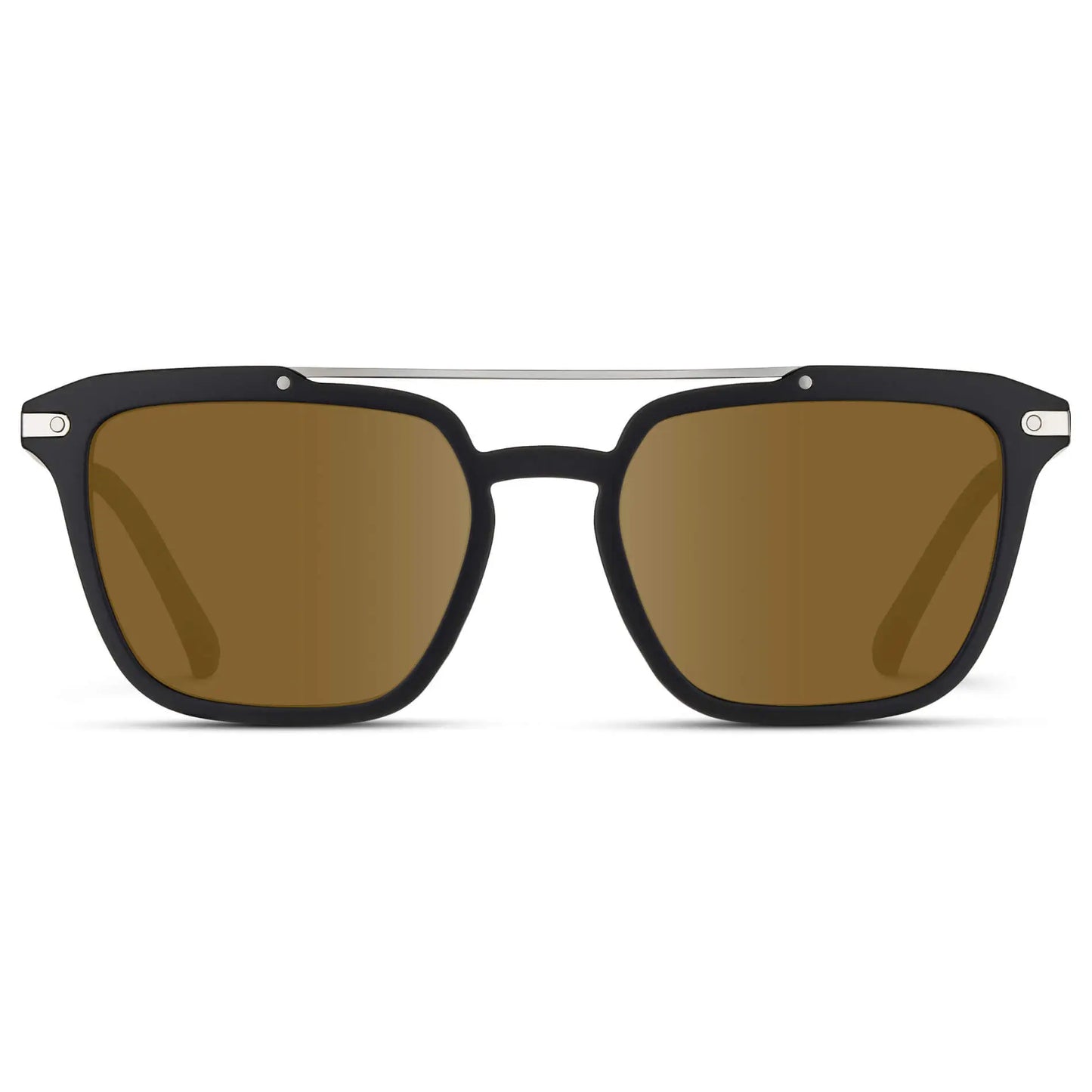 Matte Black / Amber || Men's Square Double Bridge Prescription Sunglasses with Matte Black Frame and Amber Lenses on a white background