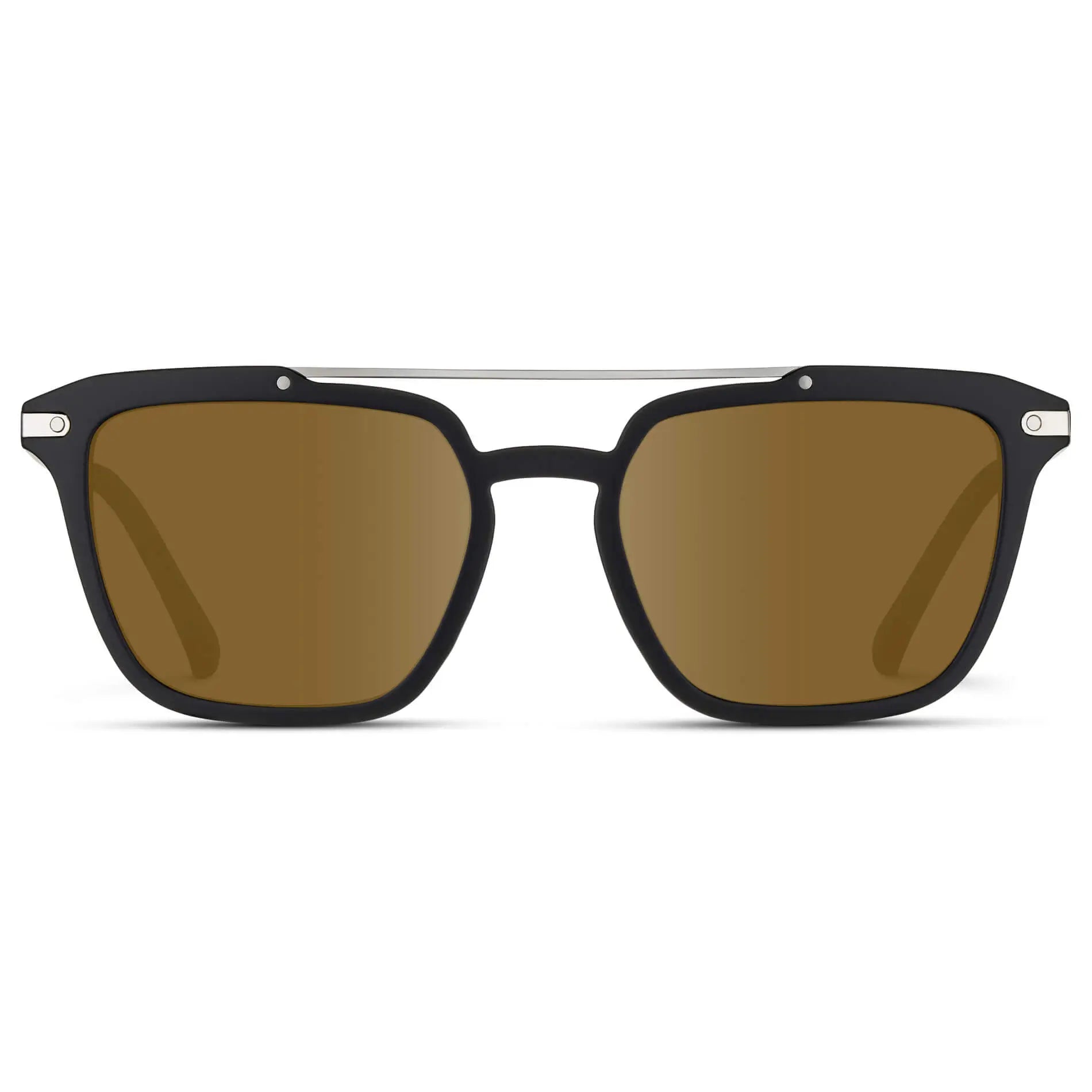 Matte Black / Amber || Men's Square Double Bridge Prescription Sunglasses with Matte Black Frame and Amber Lenses on a white background