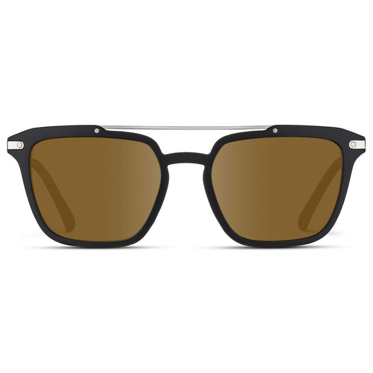 Matte Black / Amber Lens || Black Square Sunglasses with Brown Lenses