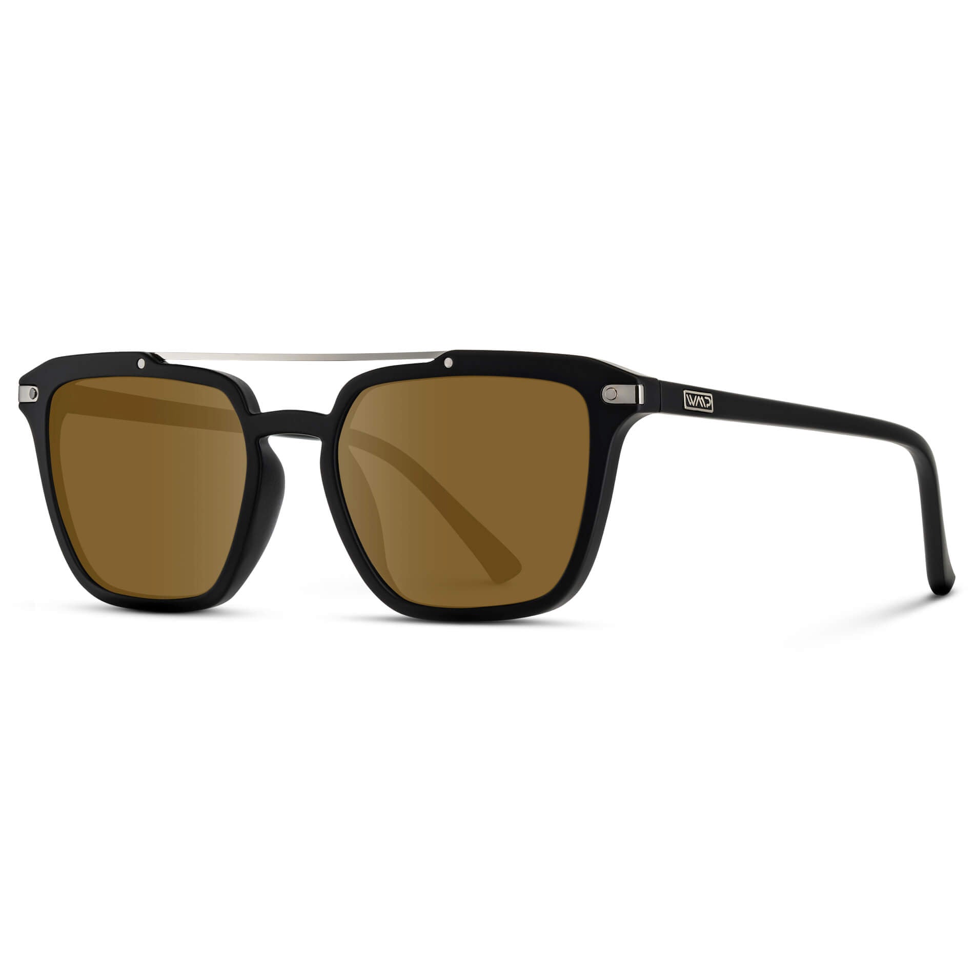 Matte Black / Amber Lens || Black Square Sunglasses with Brown Lenses