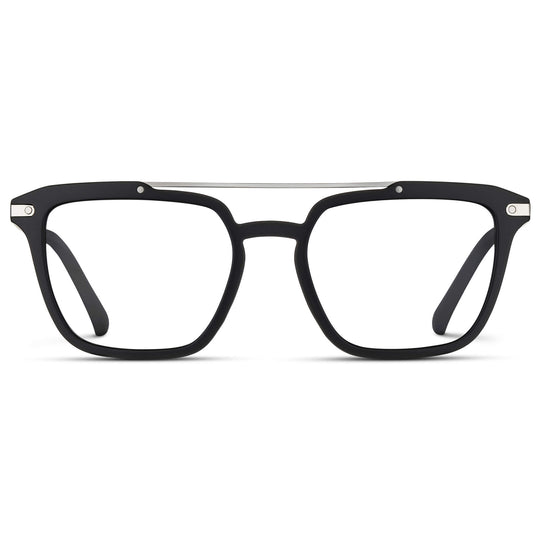 Matte Black || Black Square Eyeglasses with Clear Lenses