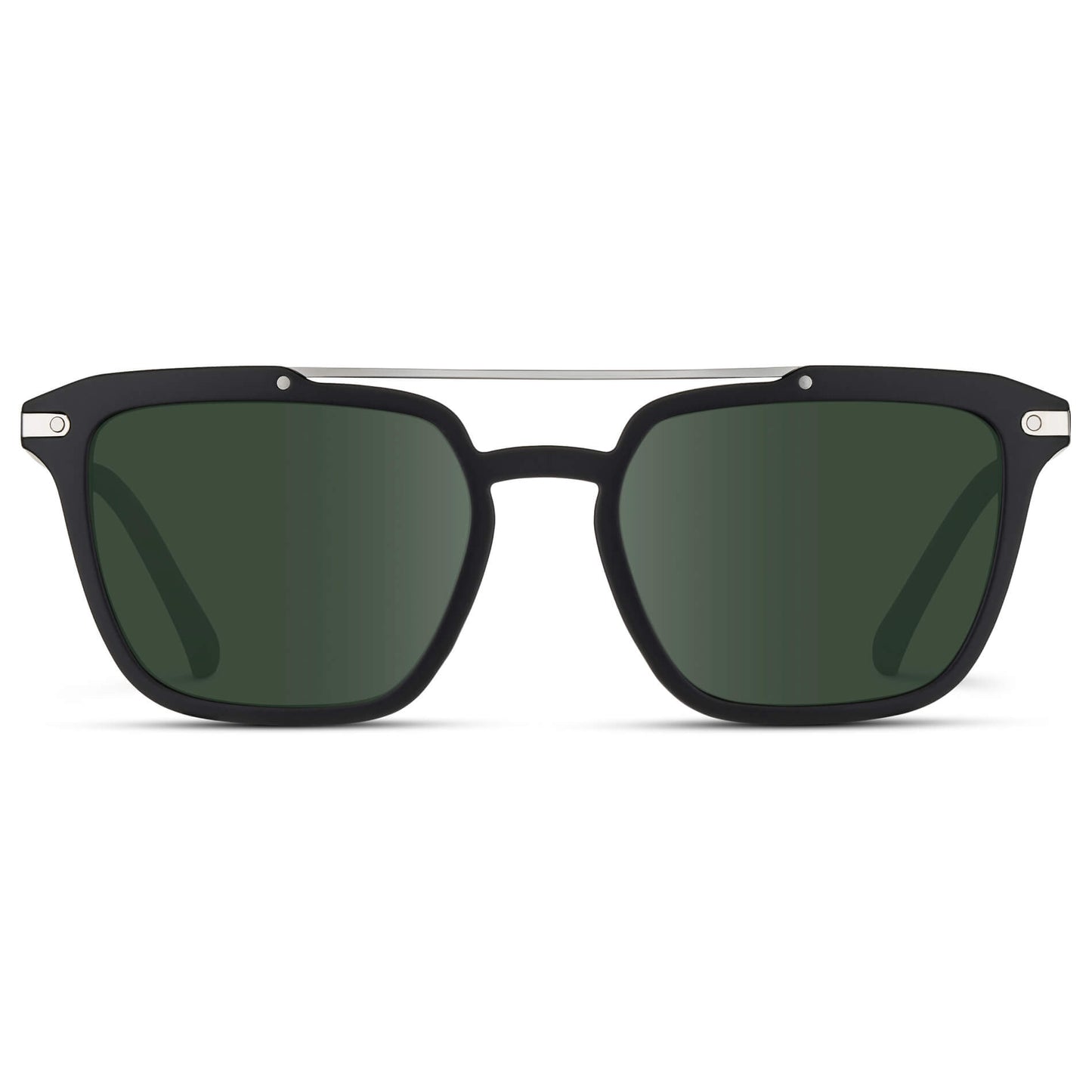 Matte Black / G15 Lens || Black Square Sunglasses with Green Lenses