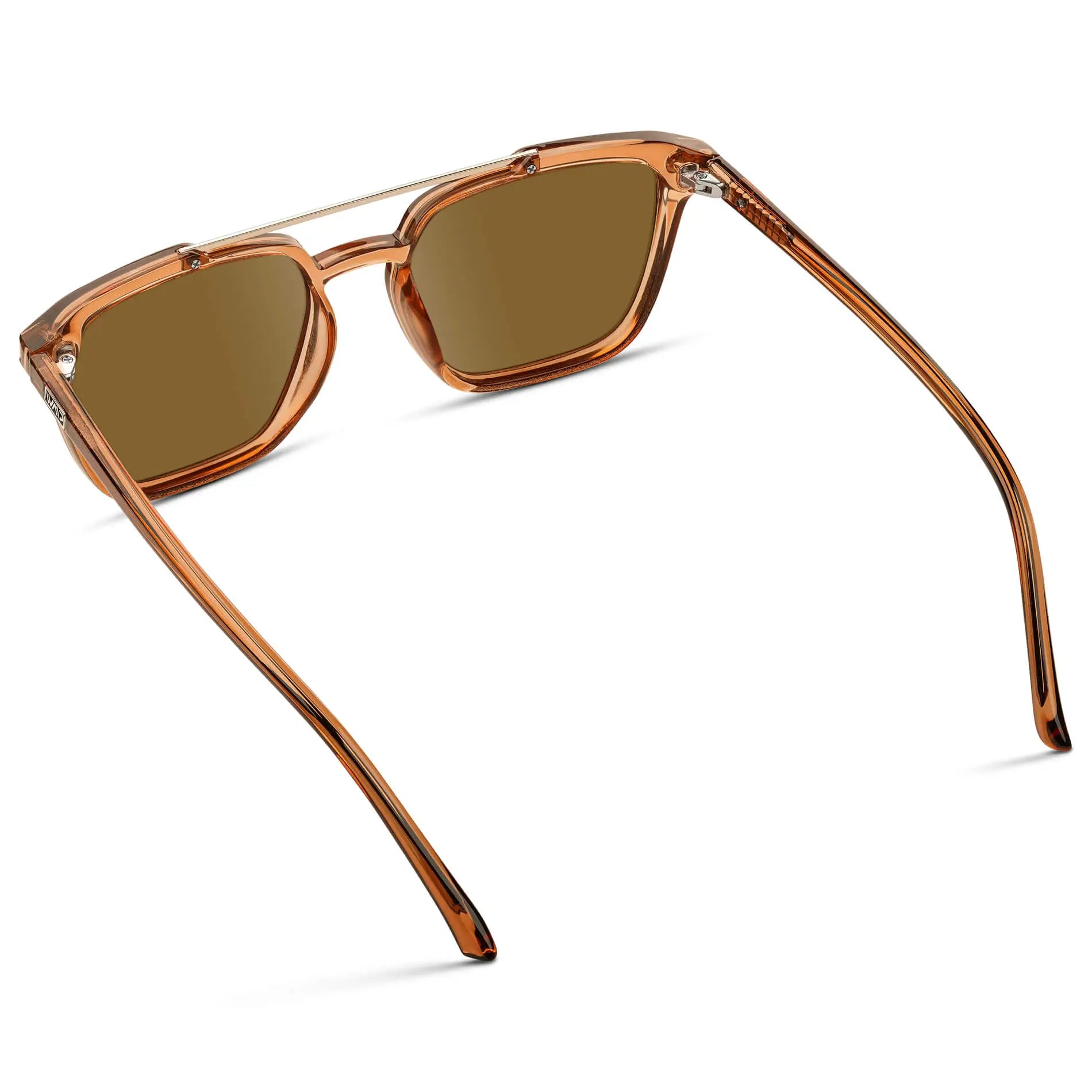 Crystal Brown / Amber || Back view of Men's Square Double Bridge Prescription Sunglasses with Crystal Brown Frame and Amber Lenses on a white background