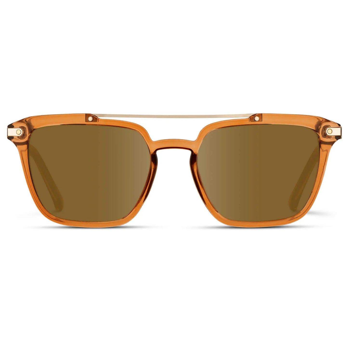 Crystal Brown / Amber || Men's Square Double Bridge Prescription Sunglasses with Crystal Brown Frame and Amber Lenses on a white background