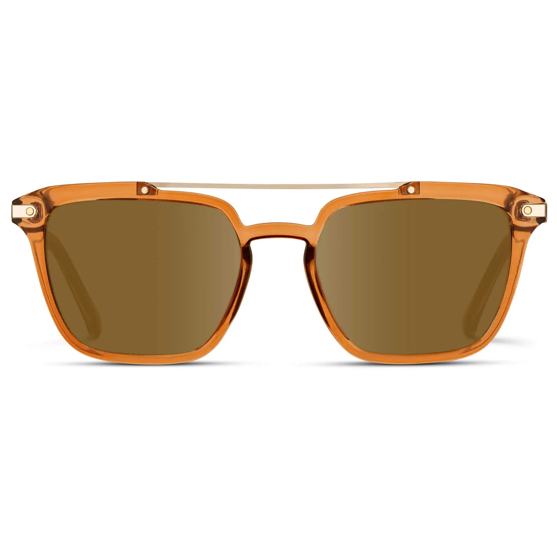 Crystal Brown / Amber || Men's Square Double Bridge Prescription Sunglasses with Crystal Brown Frame and Amber Lenses on a white background