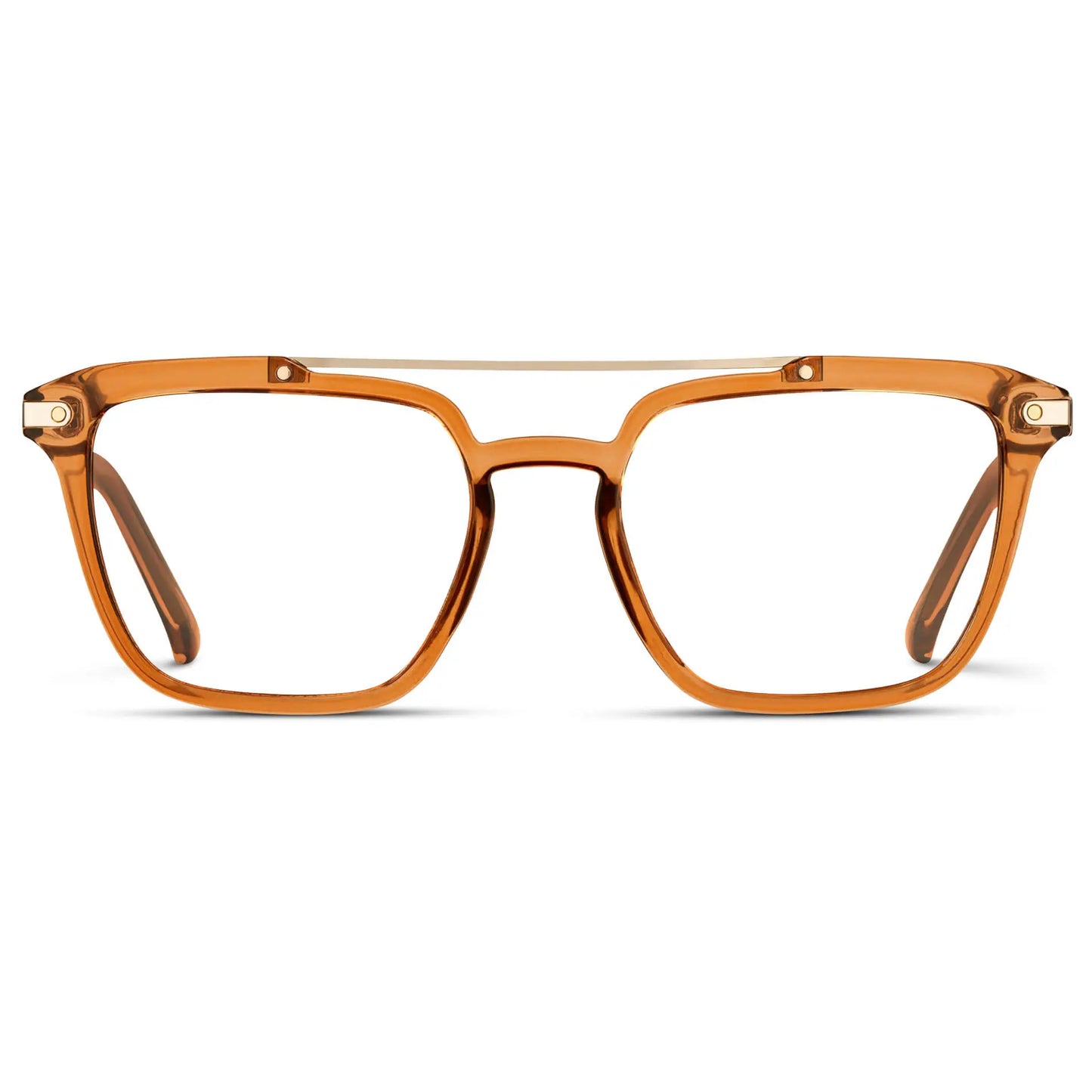 Crystal Brown || Men's Double Bridge Square Eyeglasses with Crystal Brown Frame and Clear Prescription Lenses on a white background