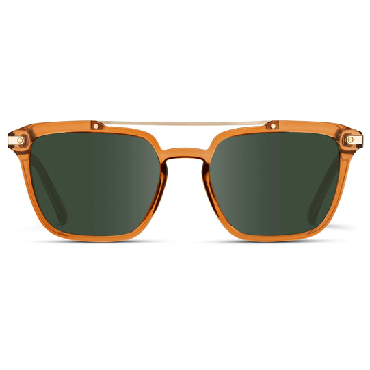 Crystal Brown / G15 Lens || Brown Square Sunglasses with Green Lenses