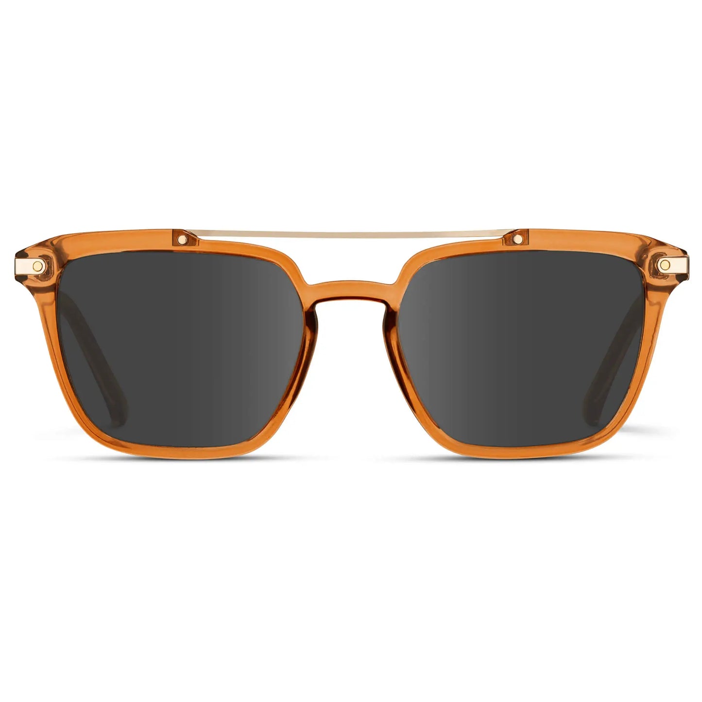Crystal Brown / Grey || Men's Square Double Bridge Prescription Sunglasses with Crystal Brown Frame and Grey Lenses on a white background