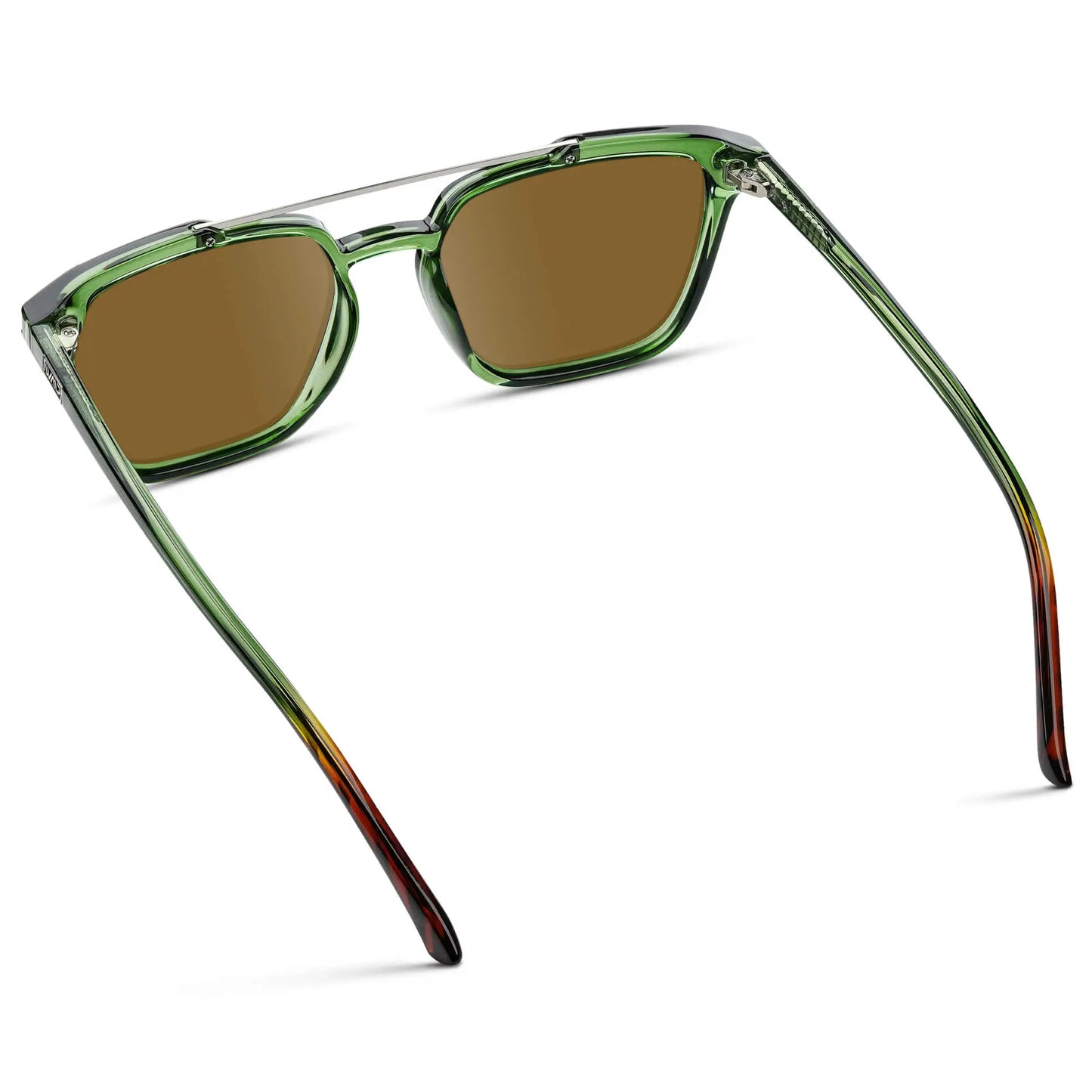 Emerald Green / Amber || Back view of Men's Square Double Bridge Prescription Sunglasses with Emerald Green Frame and Amber Lenses on a white background