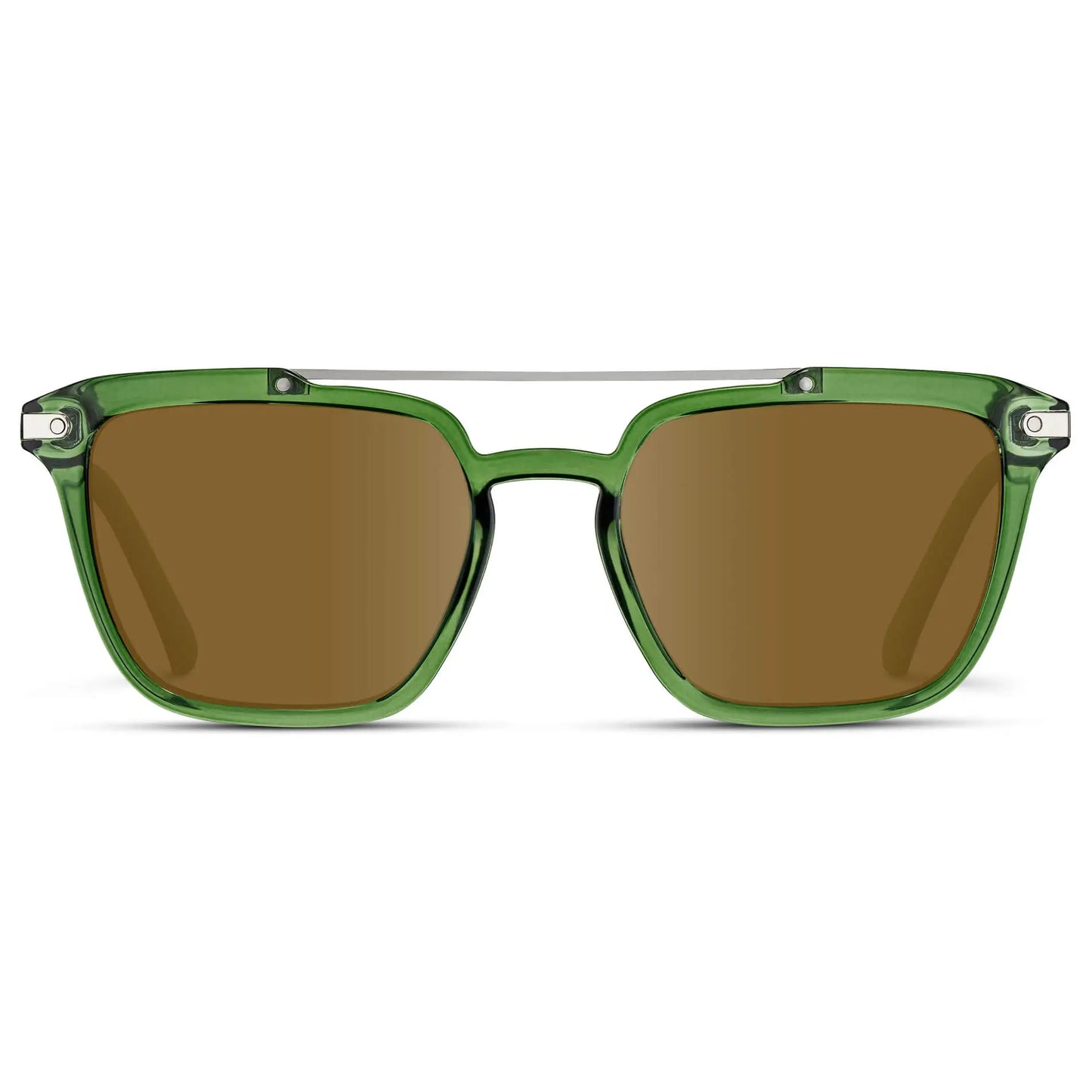 Emerald Green / Amber || Men's Square Double Bridge Prescription Sunglasses with Emerald Green Frame and Amber Lenses on a white background