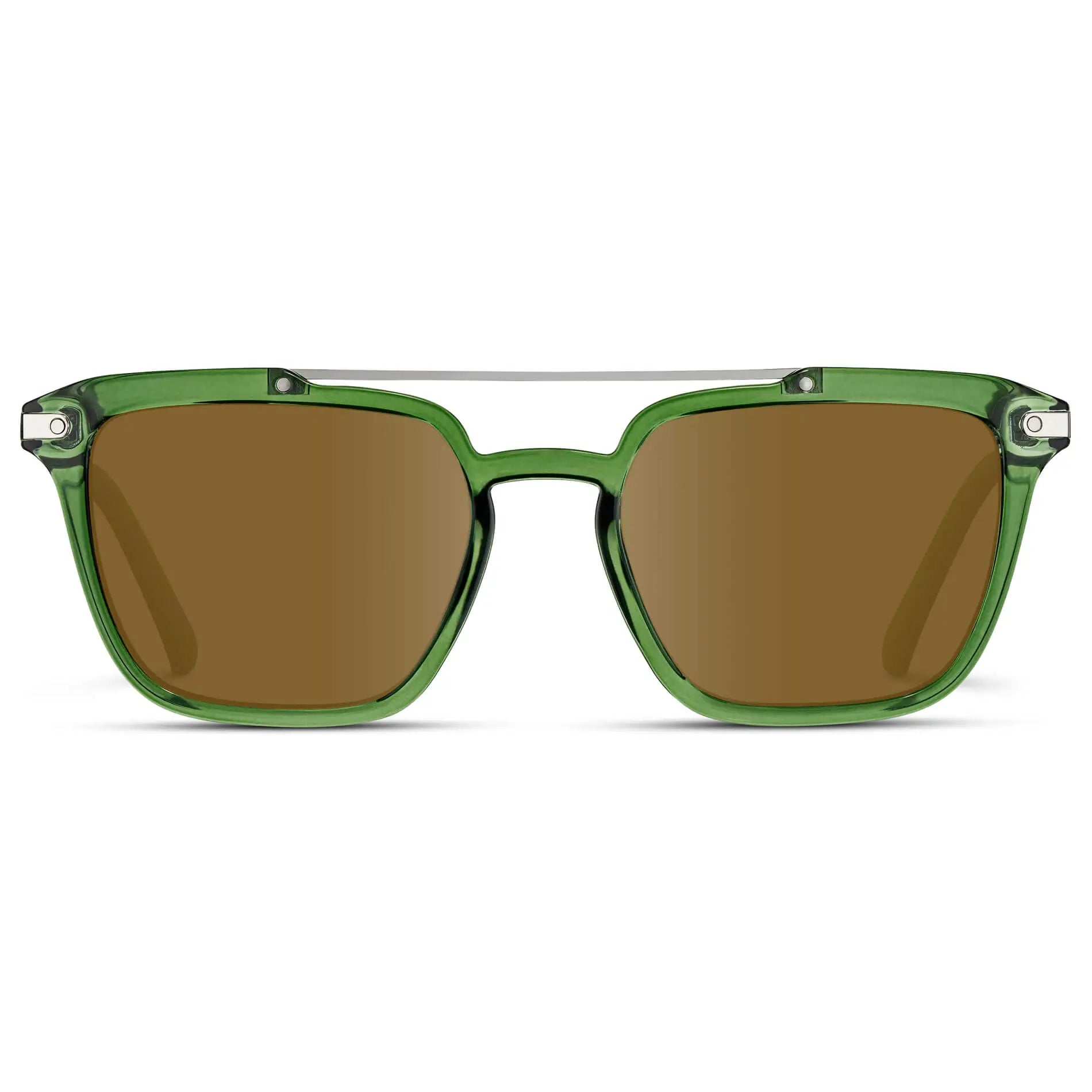 Emerald Green / Amber || Men's Square Double Bridge Prescription Sunglasses with Emerald Green Frame and Amber Lenses on a white background