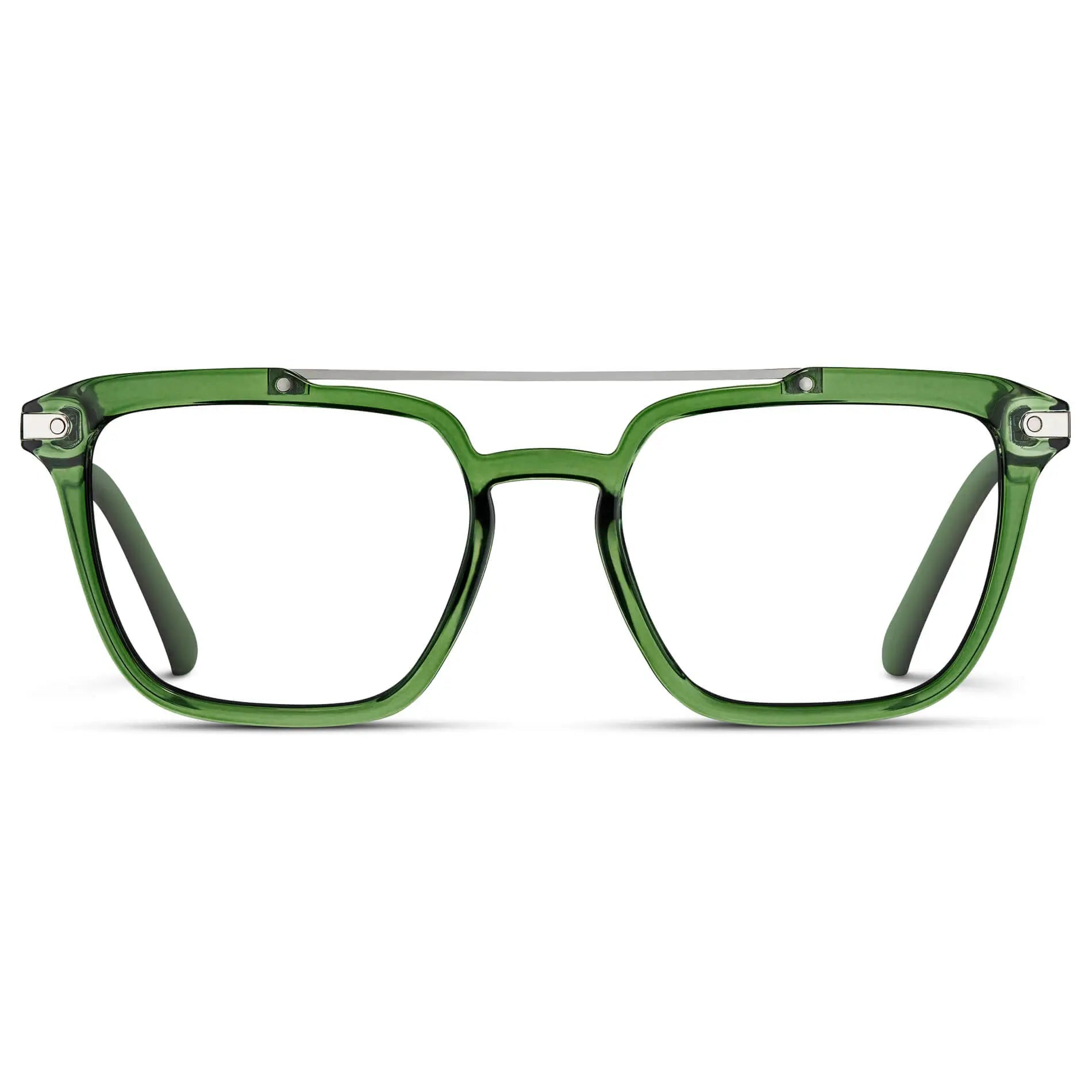 Emerald Green || Men's Double Bridge Square Eyeglasses with Emerald Green Frame and Clear Prescription Lenses on a white background