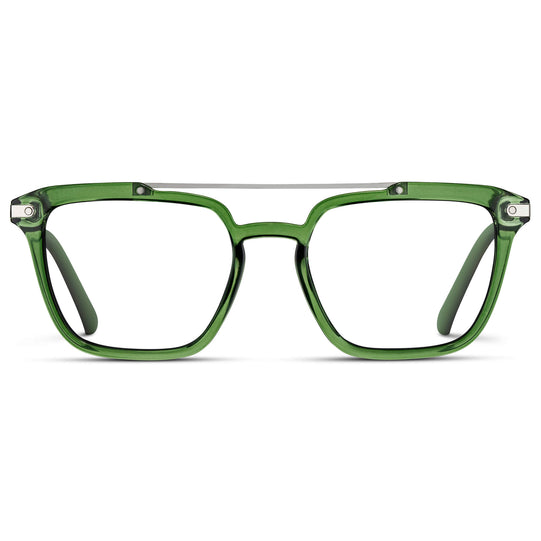Emerald Green || Green Square Eyeglasses with Clear Lenses