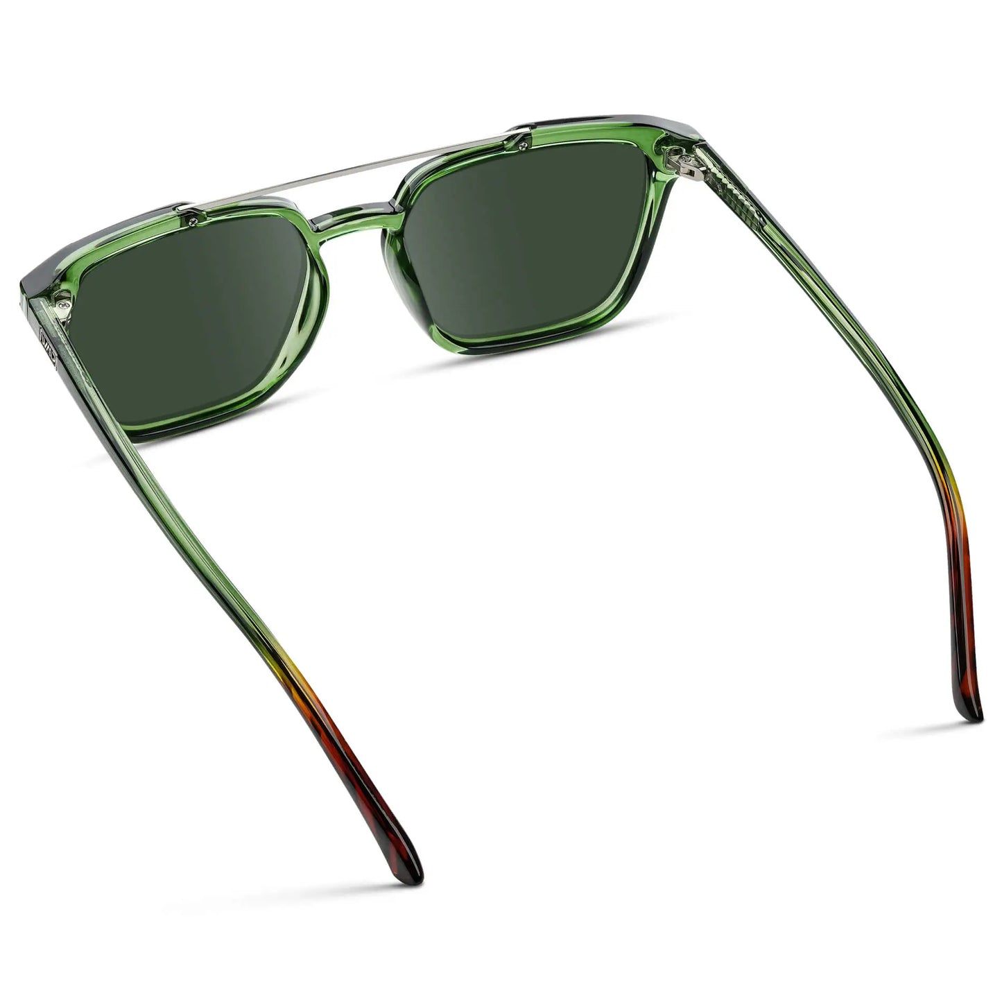 Emerald Green / G15 || Back view of Men's Square Double Bridge Prescription Sunglasses with Emerald Green Frame and Green Lenses on a white background
