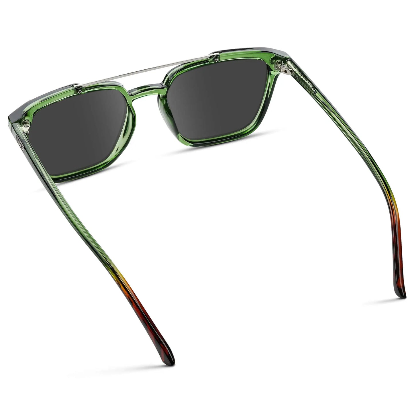 Emerald Green / Grey || Back view of Men's Square Double Bridge Prescription Sunglasses with Emerald Green Frame and Grey Lenses on a white background