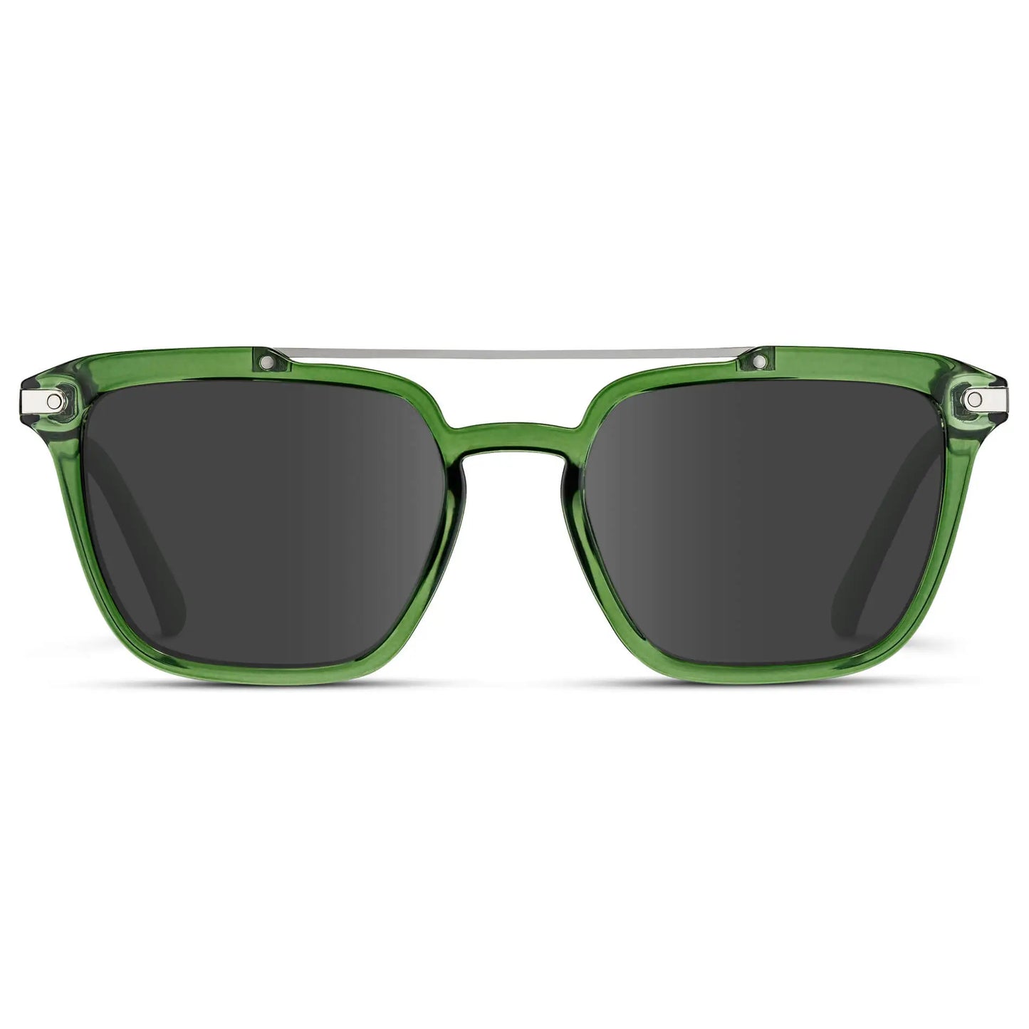 Emerald Green / Grey || Men's Square Double Bridge Prescription Sunglasses with Emerald Green Frame and Grey Lenses on a white background