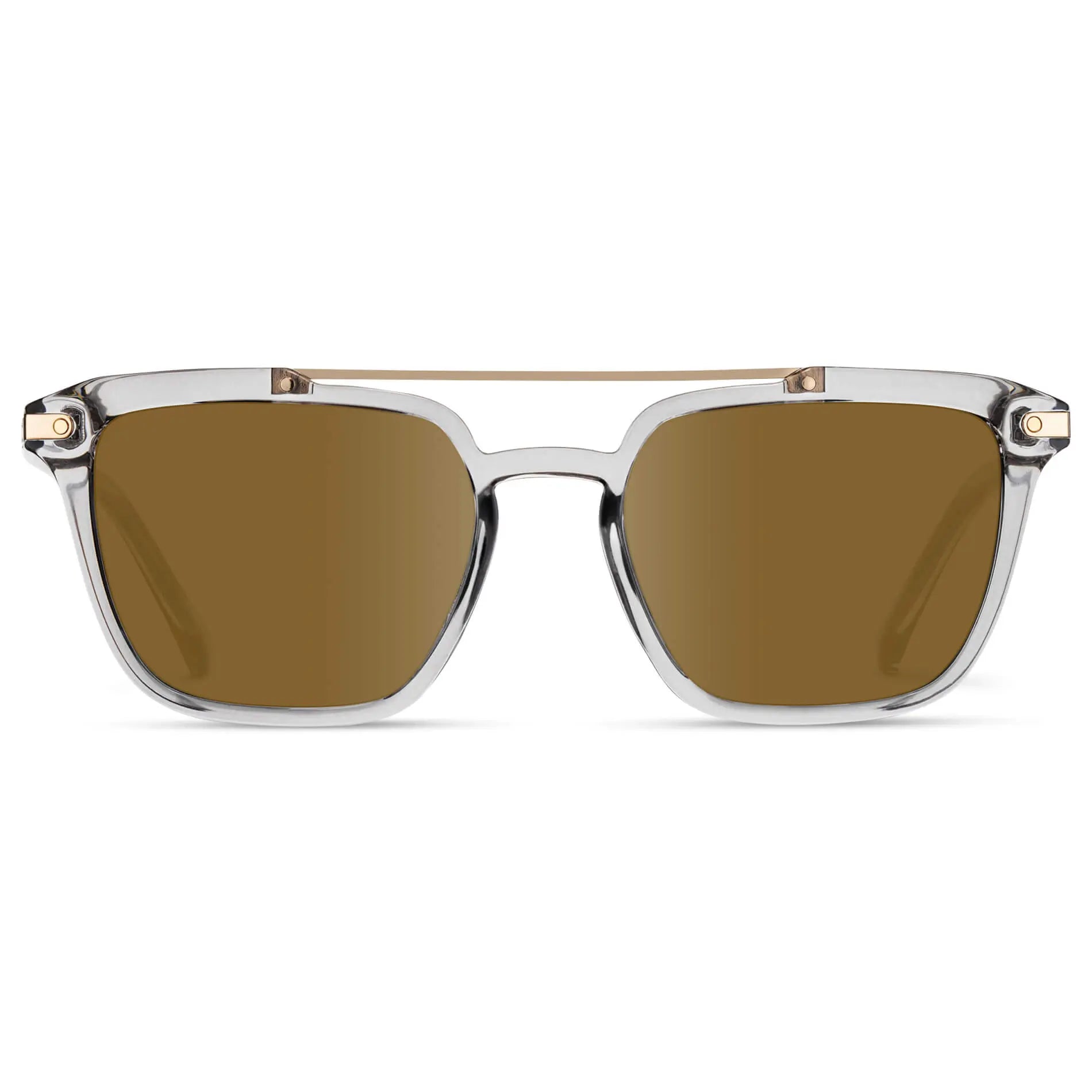 Crystal Ice Grey / Amber || Men's Square Double Bridge Prescription Sunglasses with Crystal Ice Grey Frame and Amber Lenses on a white background