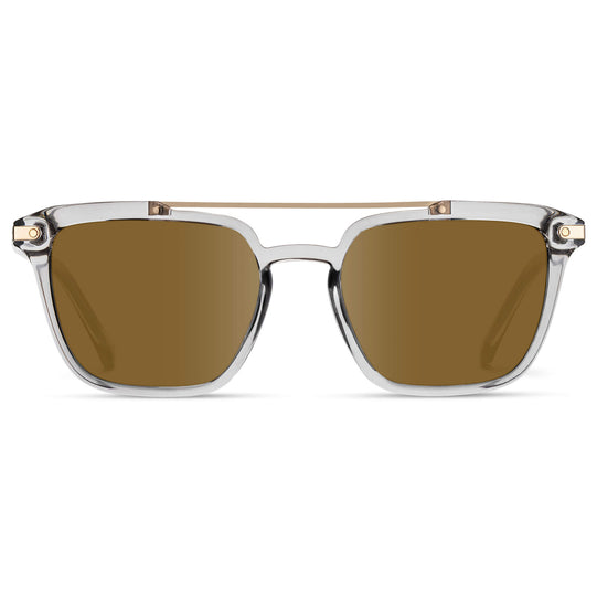 Crystal Ice Grey / Amber Lens || Grey Square Sunglasses with Brown Lenses