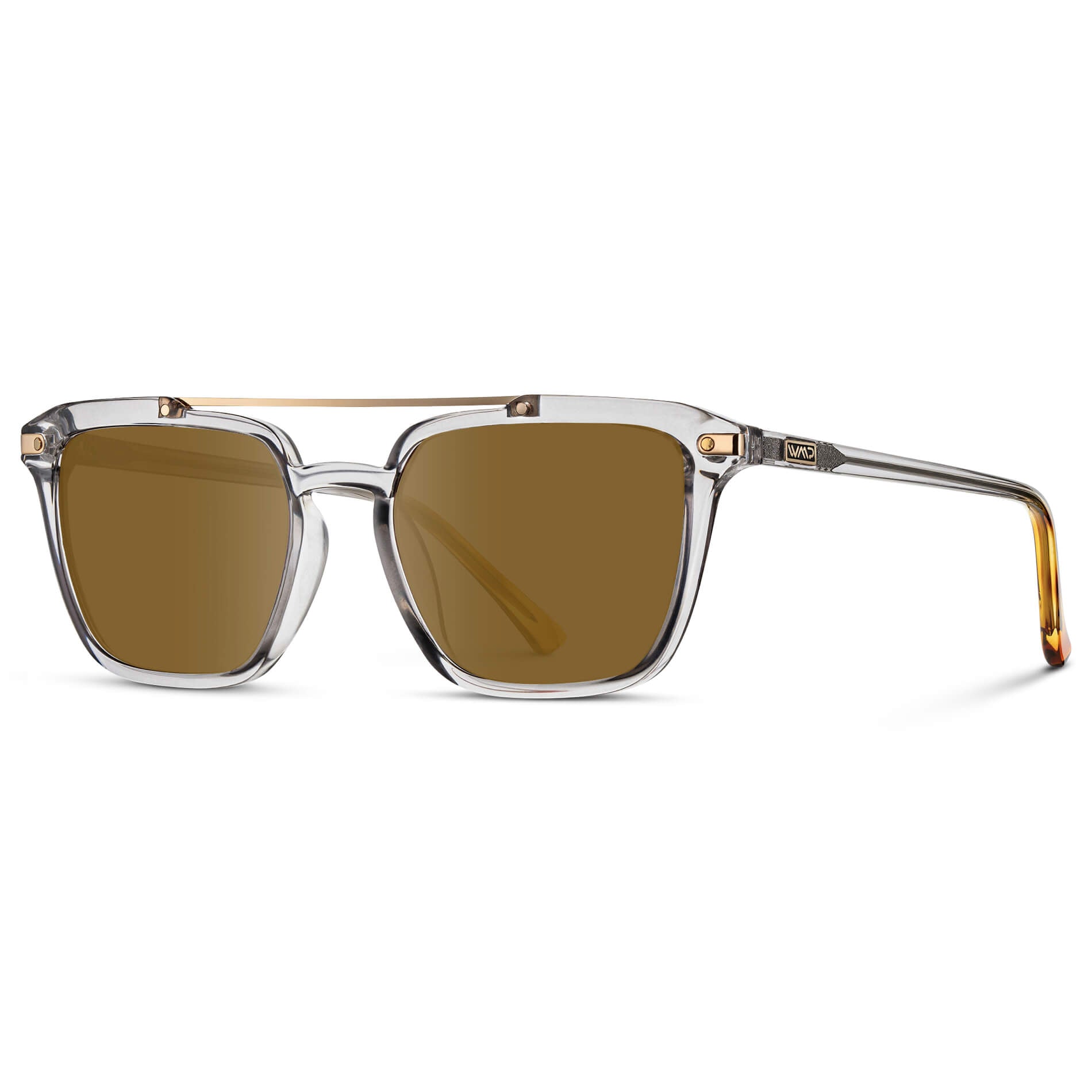 Crystal Ice Grey / Amber Lens || Grey Square Sunglasses with Brown Lenses