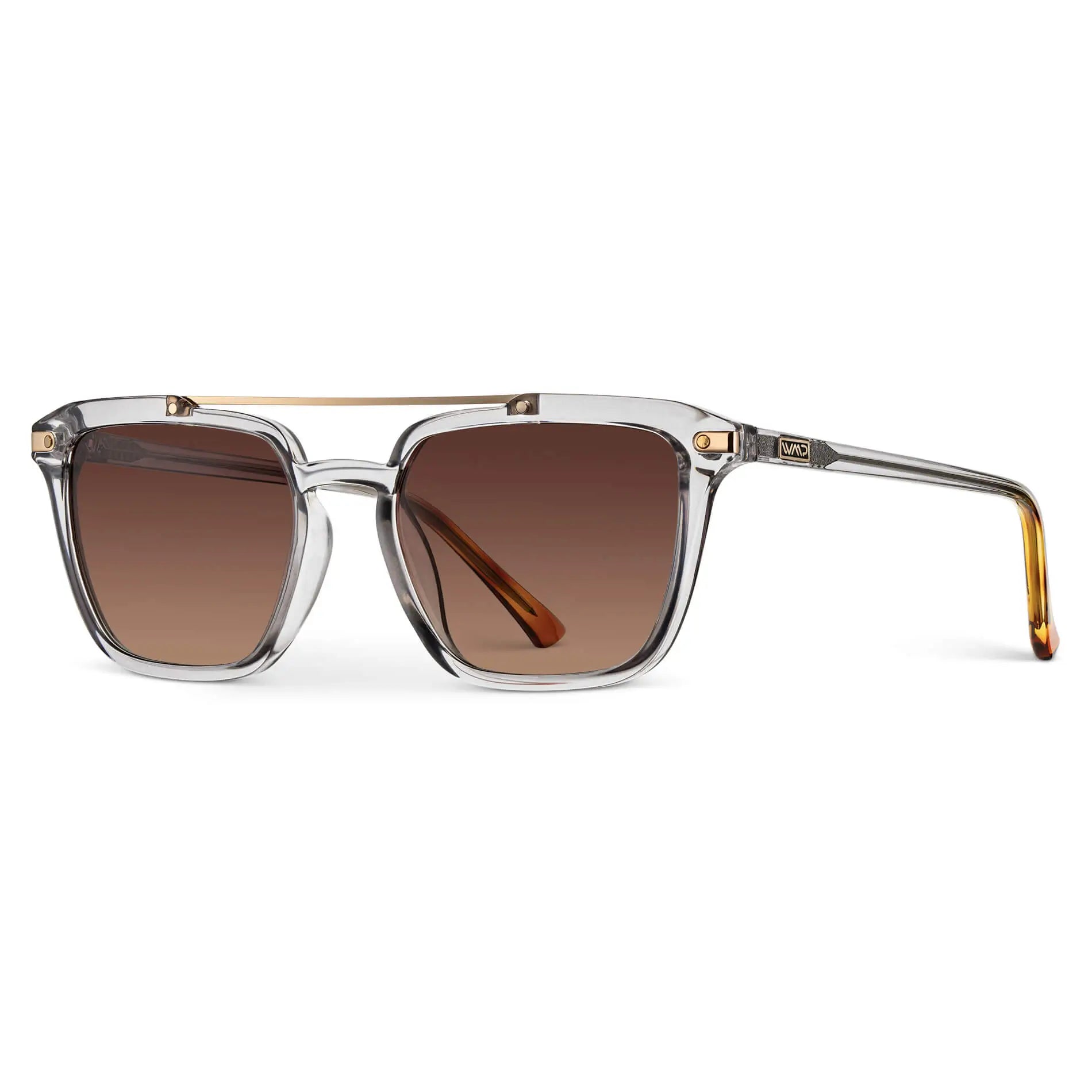 Crystal Ice Grey / Brown Gradient Lens || Men's Grey Square Sunglasses with Brown Polarized Lenses