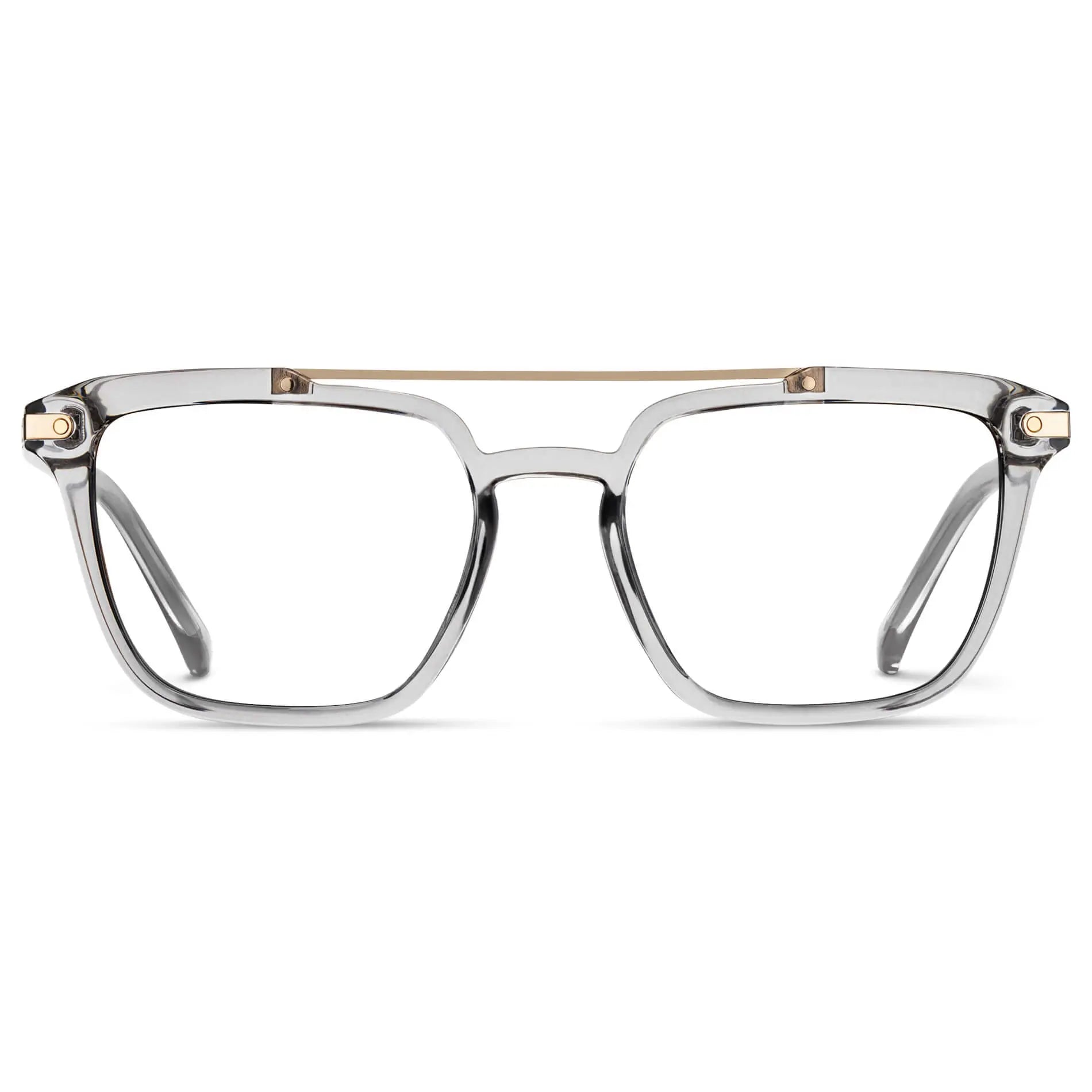 Crystal Ice Grey || Men's Double Bridge Square Eyeglasses with Crystal Ice Grey Frame and Clear Prescription Lenses on a white background