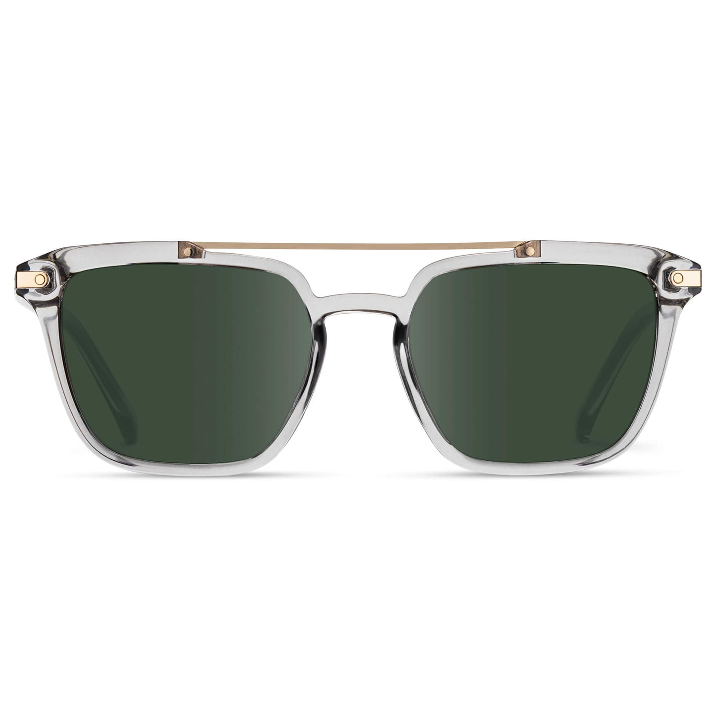 Crystal Ice Grey / G15 Lens || Grey Square Sunglasses with Green Lenses