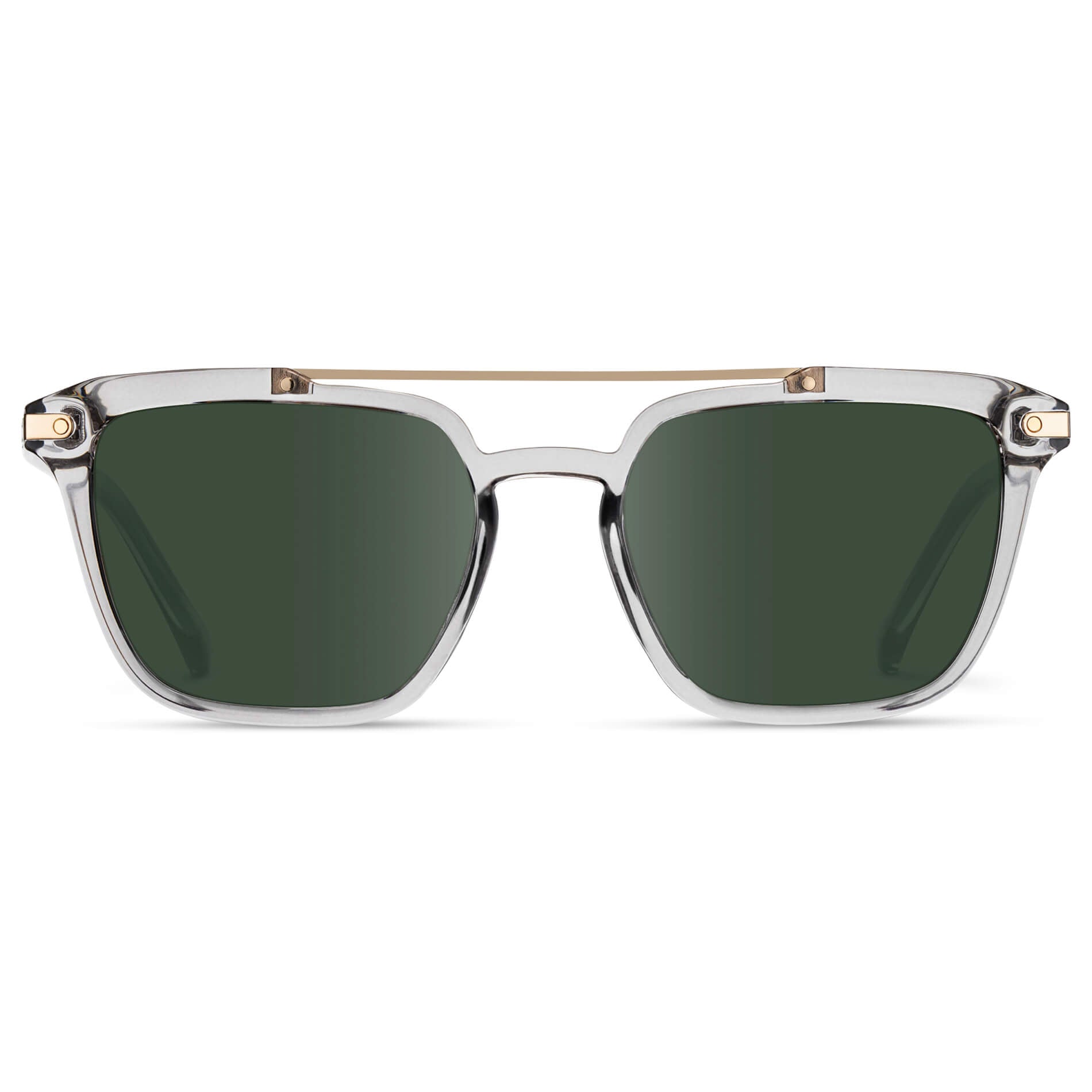 Crystal Ice Grey / G15 Lens || Grey Square Sunglasses with Green Lenses