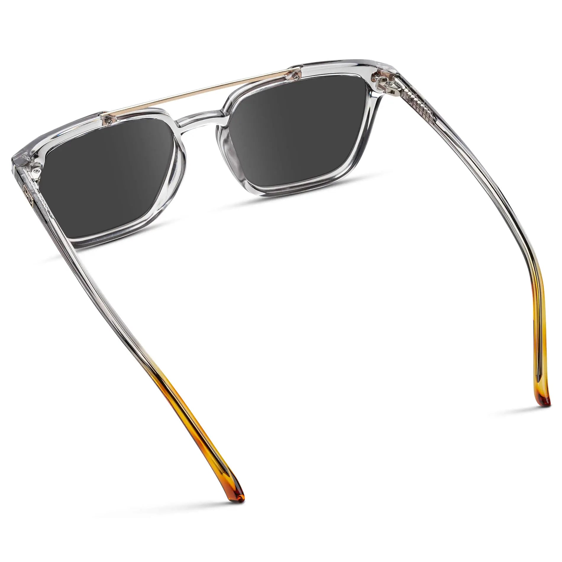 Crystal Ice Grey / Grey || Back view of Men's Square Double Bridge Prescription Sunglasses with Crystal Ice Grey Frame and Grey Lenses on a white background
