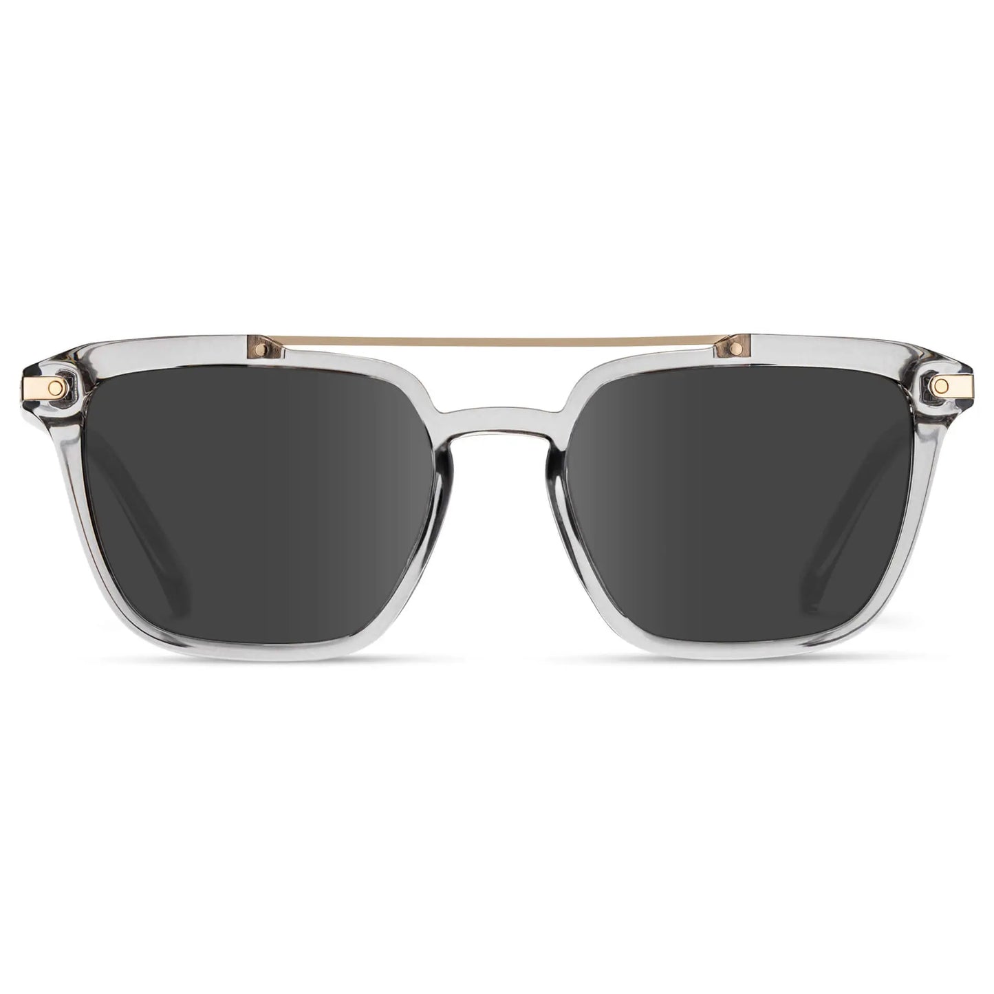 Crystal Ice Grey / Grey || Men's Square Double Bridge Prescription Sunglasses with Crystal Ice Grey Frame and Grey Lenses on a white background