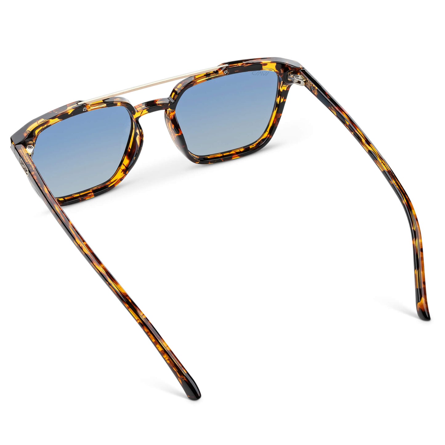 Amber Tortoise / Blue Gradient Lens || Tortoise Brown Square Sunglasses with Blue Lenses