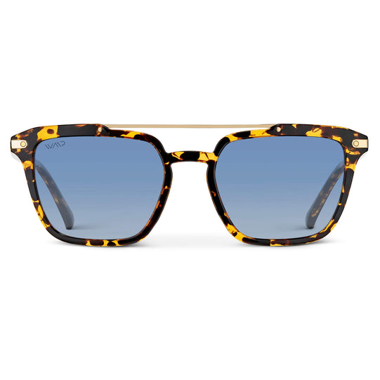 Amber Tortoise / Blue Gradient Lens || Tortoise Brown Square Sunglasses with Blue Lenses