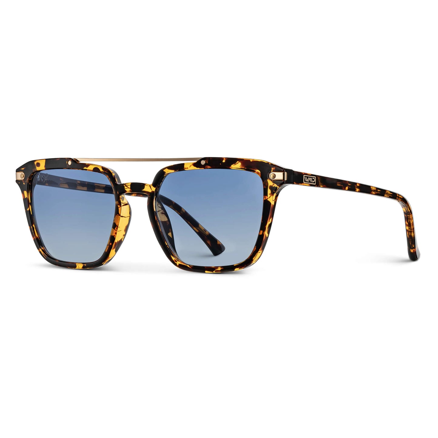 Amber Tortoise / Blue Gradient Lens || Tortoise Brown Square Sunglasses with Blue Lenses